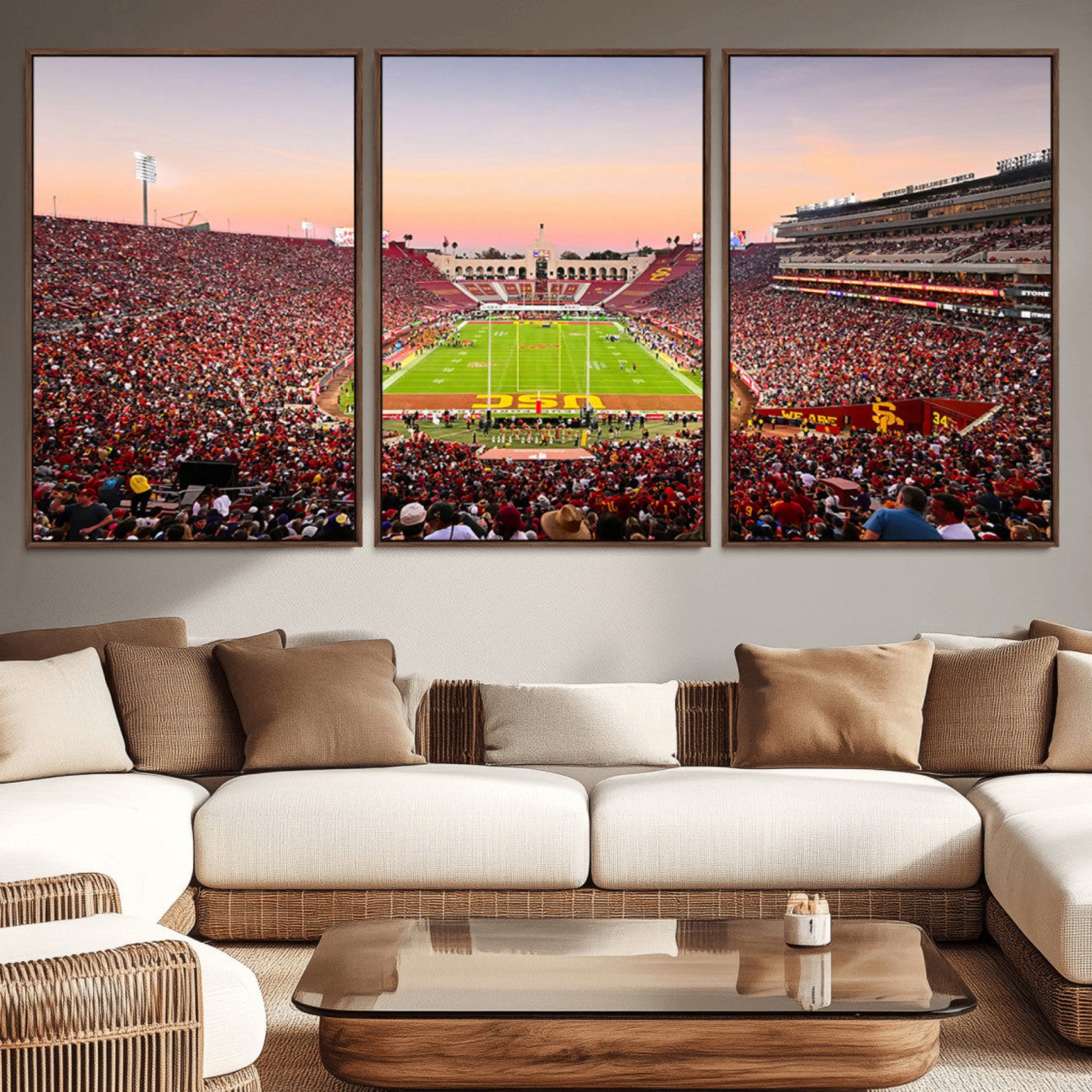 39904-MGV-CV-36X24-The University of Southern California USC Trojans Football Team Print - Los Angeles Memorial