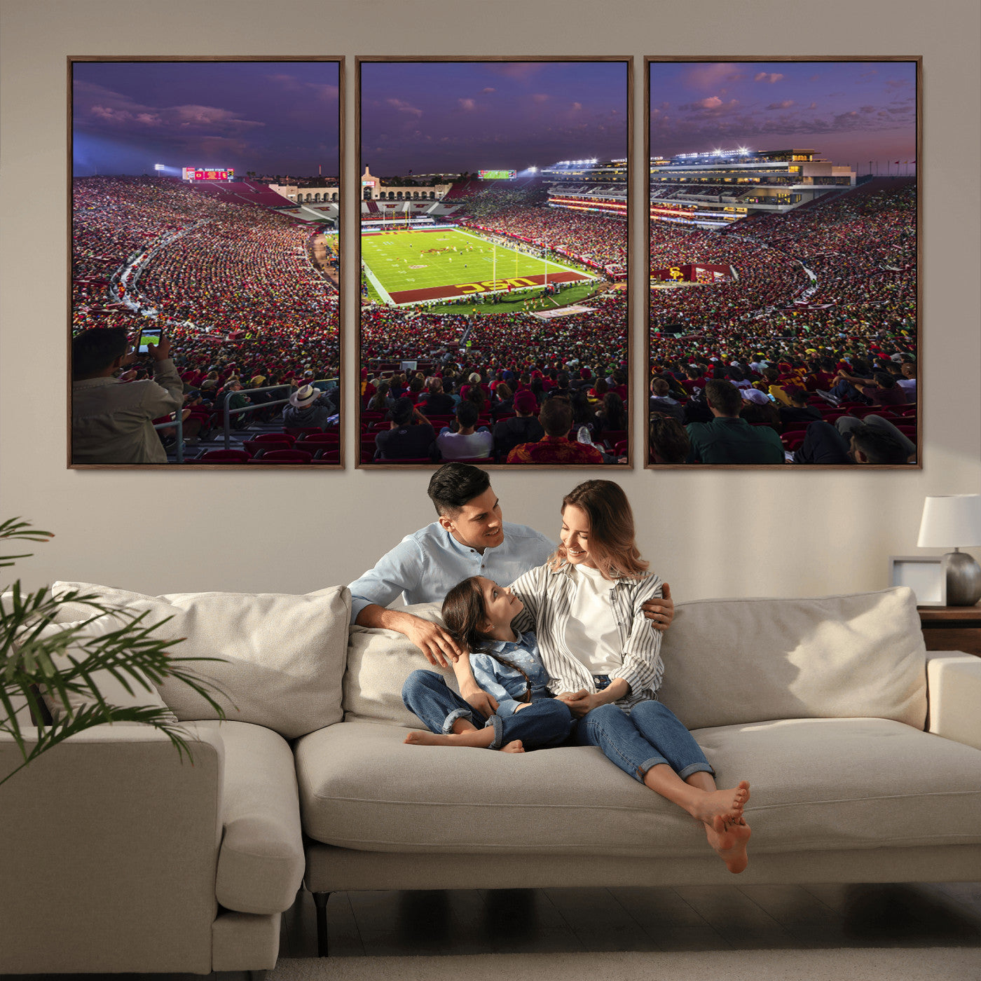 MGV-FC-60X30-3P - The University of Southern California USC Trojans Football Team Print - Los Angeles Memorial