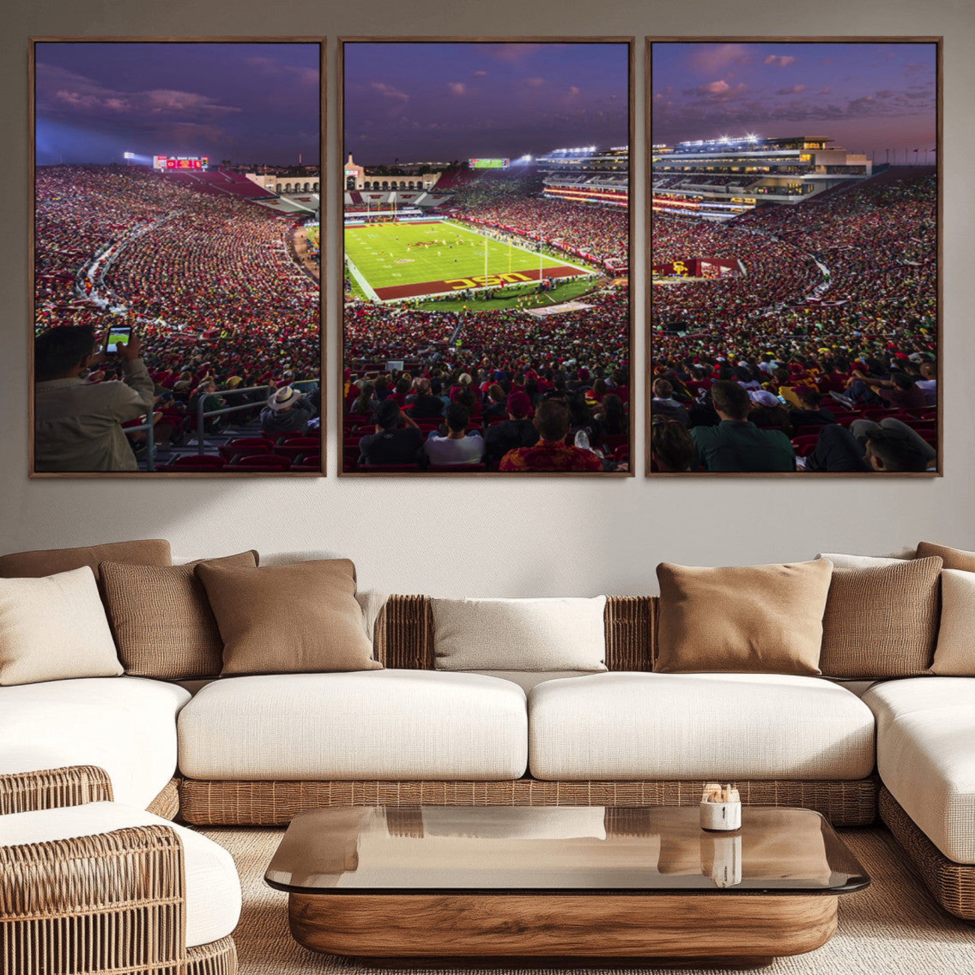 73373-MGV-CV-36X24-The University of Southern California USC Trojans Football Team Print - Los Angeles Memorial