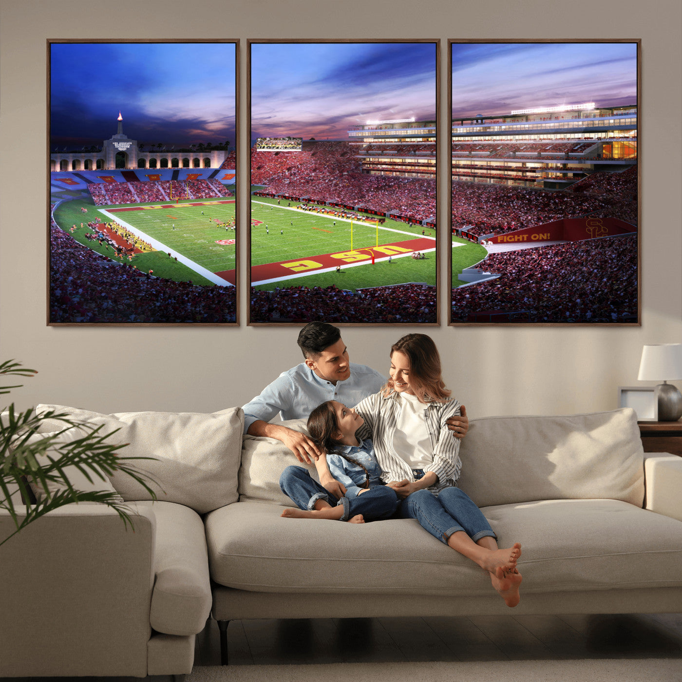 MGV-FC-60X30-3P - The University of Southern California USC Trojans Football Team Print - Los Angeles Memorial