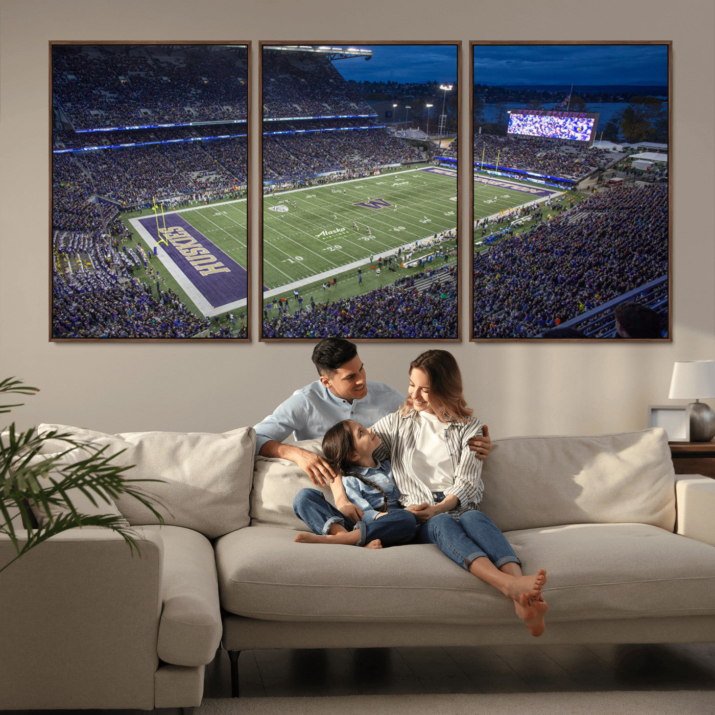 MGV-FC-60X30-3P - The University of Washington Huskies Football Team Print - Seattle Husky Stadium Wall Art Canvas