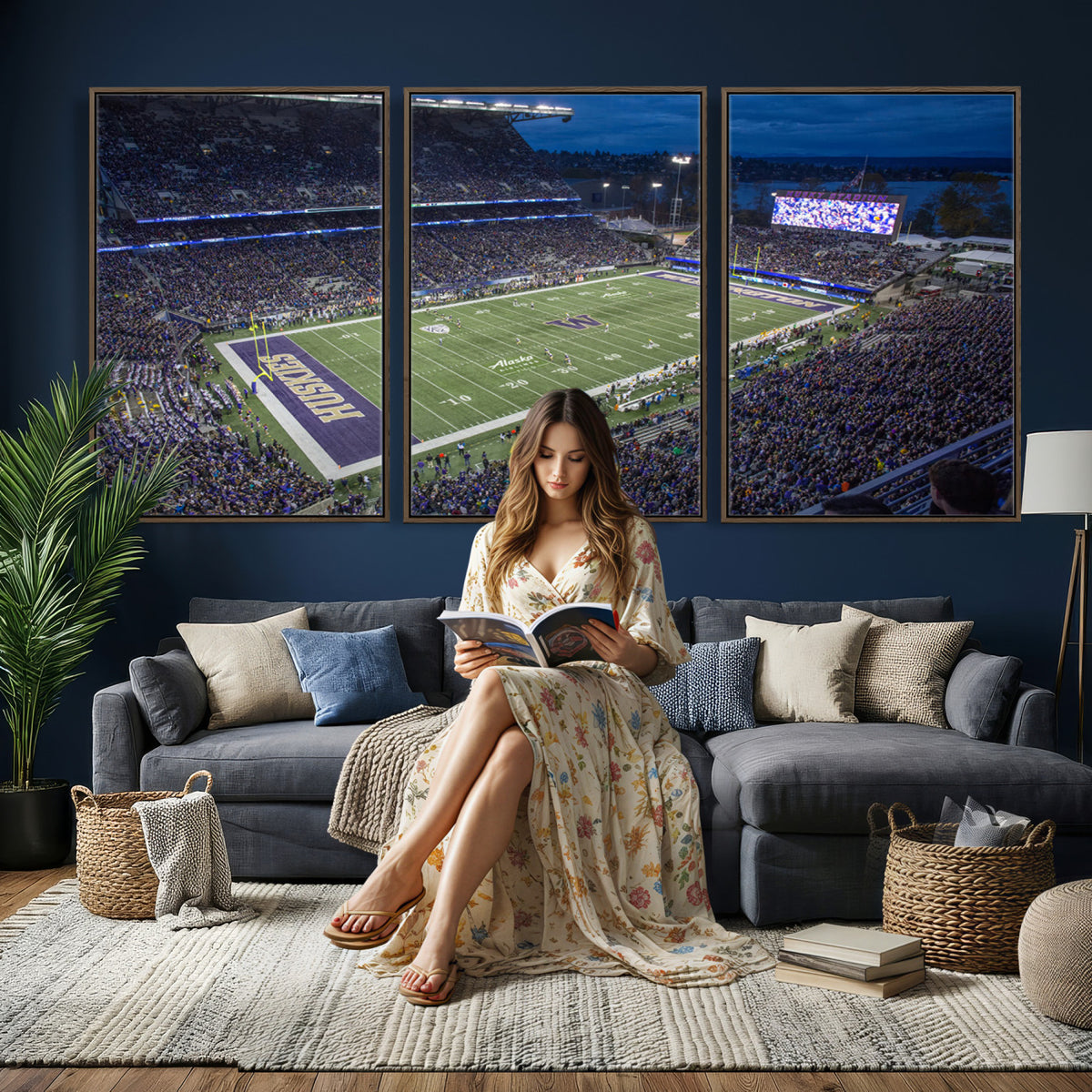 84780-MGV-CV-36X24 - The University of Washington Huskies Football Team Print, Framed and Ready to Hang