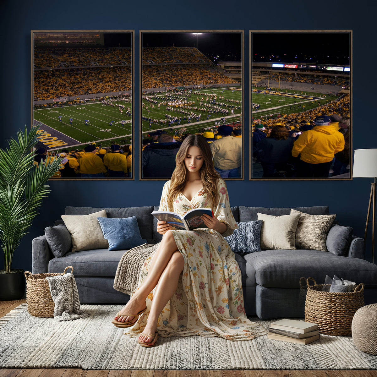 58154-MGV-CV-36X24 - West Virginia University Mountaineers Football Team Print, Milan Puskar Stadium, Morgantown