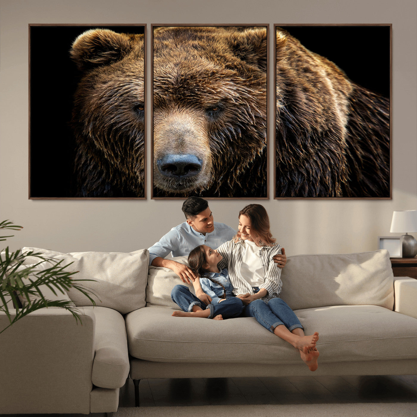 MGV-FC-60X30-3P - Grizzly Brown Bear Canvas Wall Art, Wildlife Animal Canvas Artwork Bear Print, Bear Wall Art Print,
