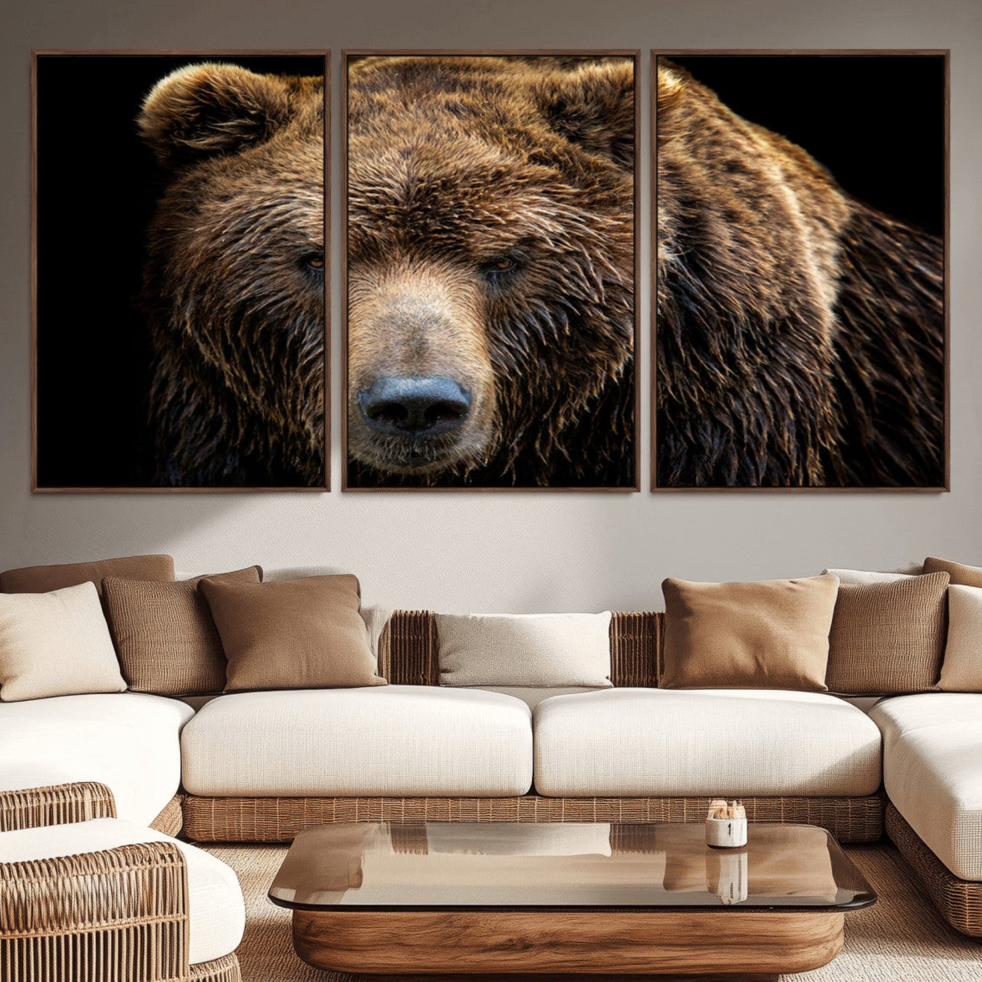 17311-MGV-CV-36X24-Grizzly Brown Bear Canvas Wall Art, Wildlife Animal Canvas Artwork Bear Print, Bear Wall Art Print,