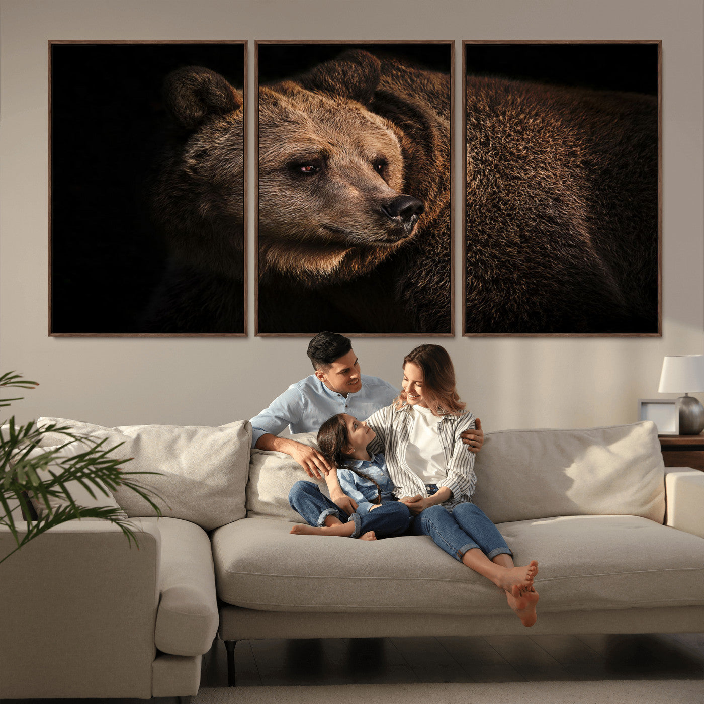 MGV-FC-60X30-3P - Wild Grizzly 399 Bear Canvas Wall Art Print, Bear Animal Canvas Artwork Print, Black Bear Wall Art