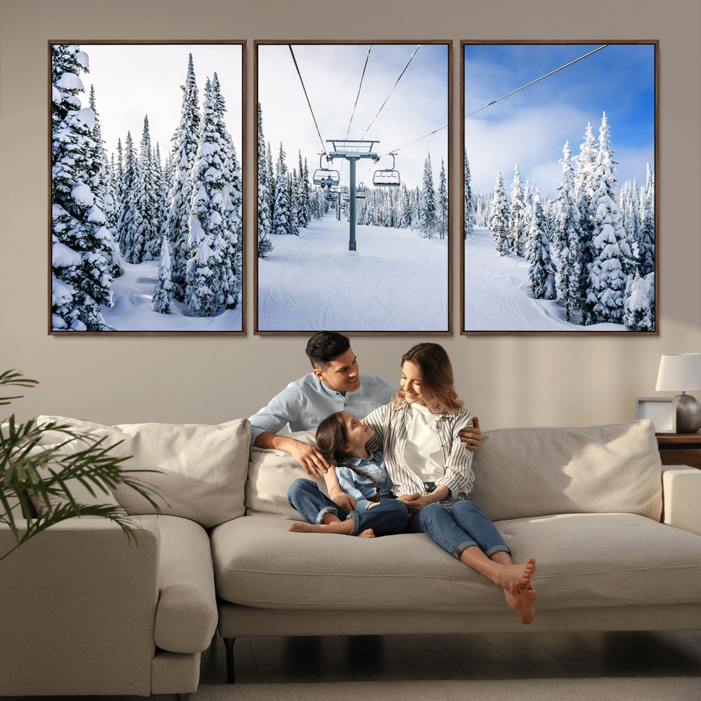 MGV-FC-60X30-3P - Winter Ski Lift Wall Art Print - Landscape Wall Art | Snowy Mountain Adventure | Perfect for Cabin