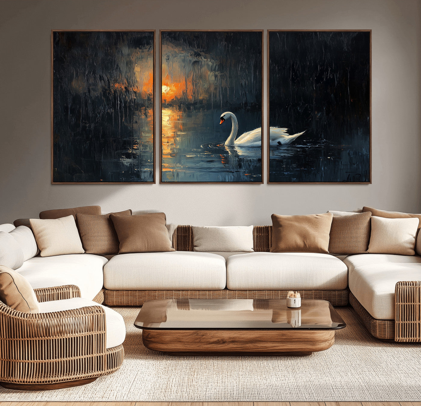 -Abstract Swan on Water Wall Art Canvas Print - Elegant Nature Scene for Modern Home Decor