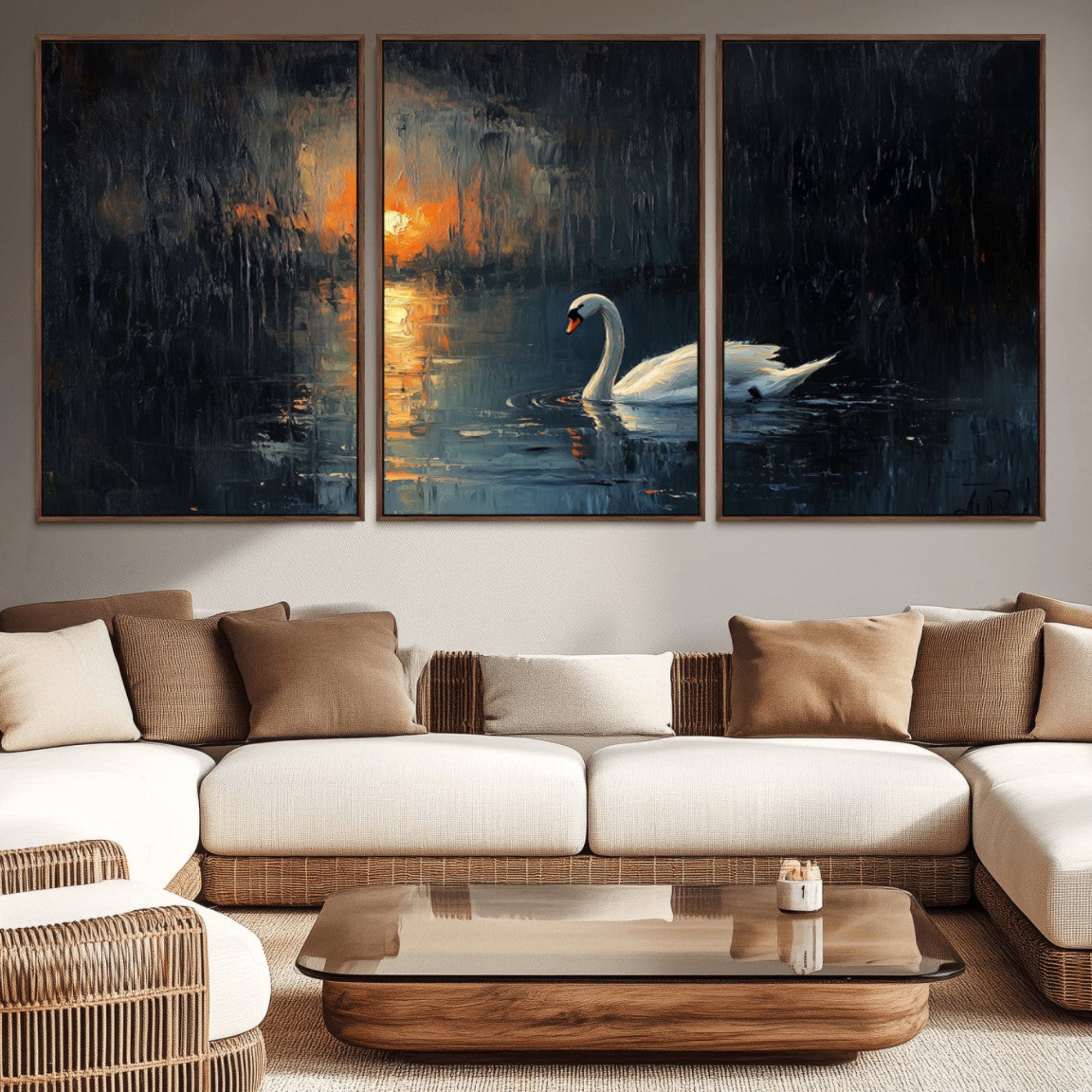 80615-MGV-CV-36X24-Abstract Swan on Water Wall Art Canvas Print - Elegant Nature Scene for Modern Home Decor