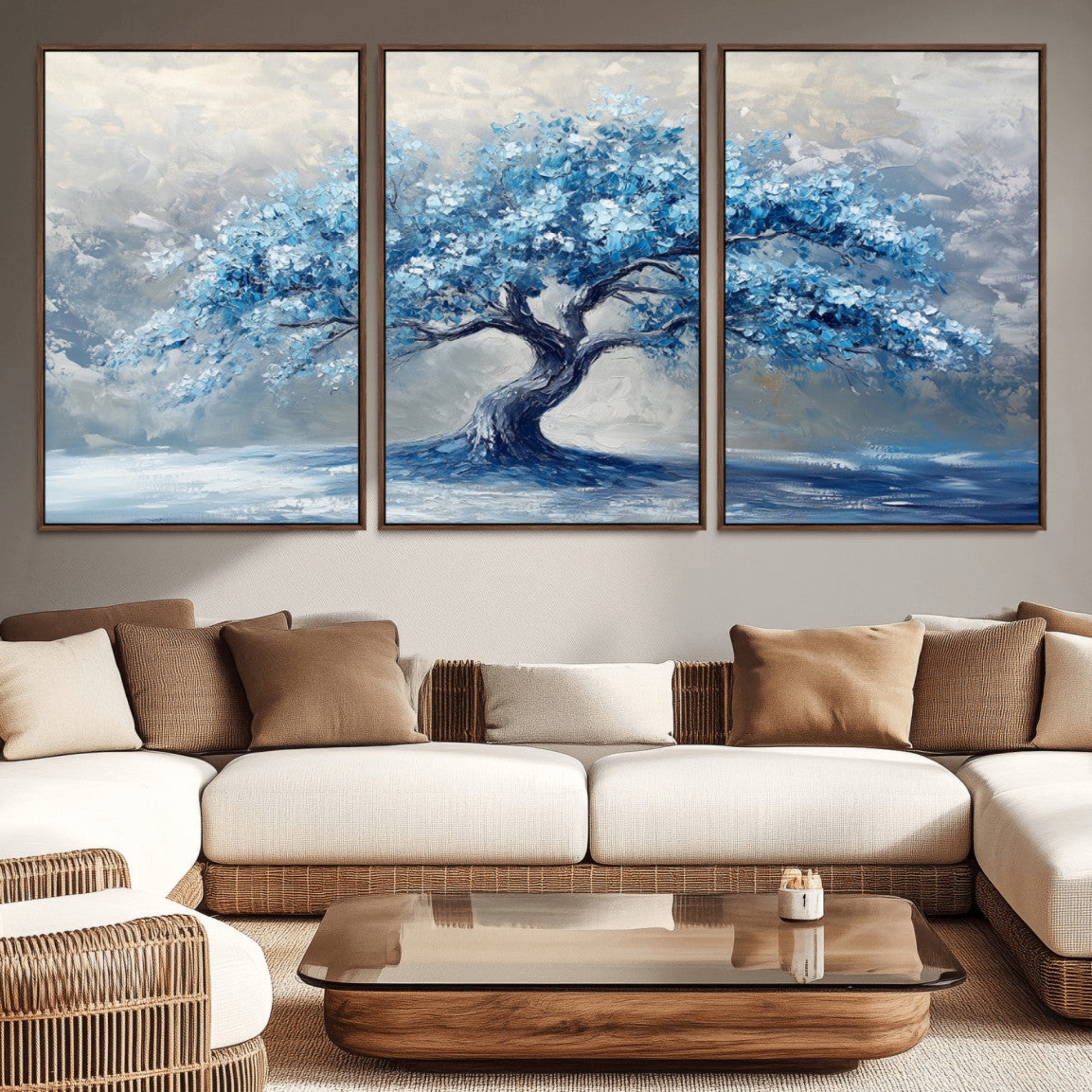 56105-MGV-CV-36X24-Abstract Blue Tree Art Canvas Print, Majestic Tree Wall Art Print for Farmhouse Decor