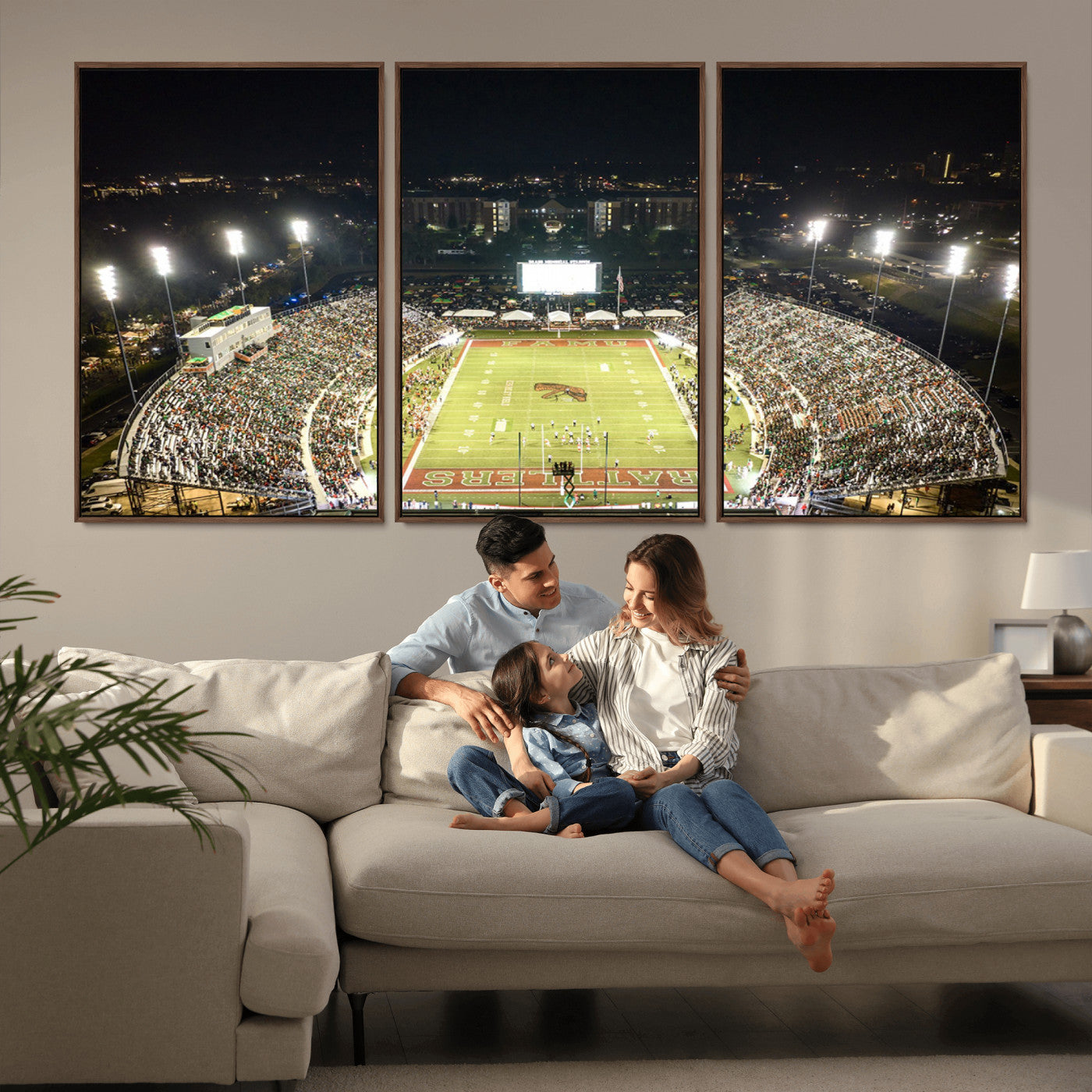 MGV-FC-60X30-3P - Florida A&M Rattlers Football Team Print - Tallahassee Bragg Memorial Stadium Wall Art Canvas Print