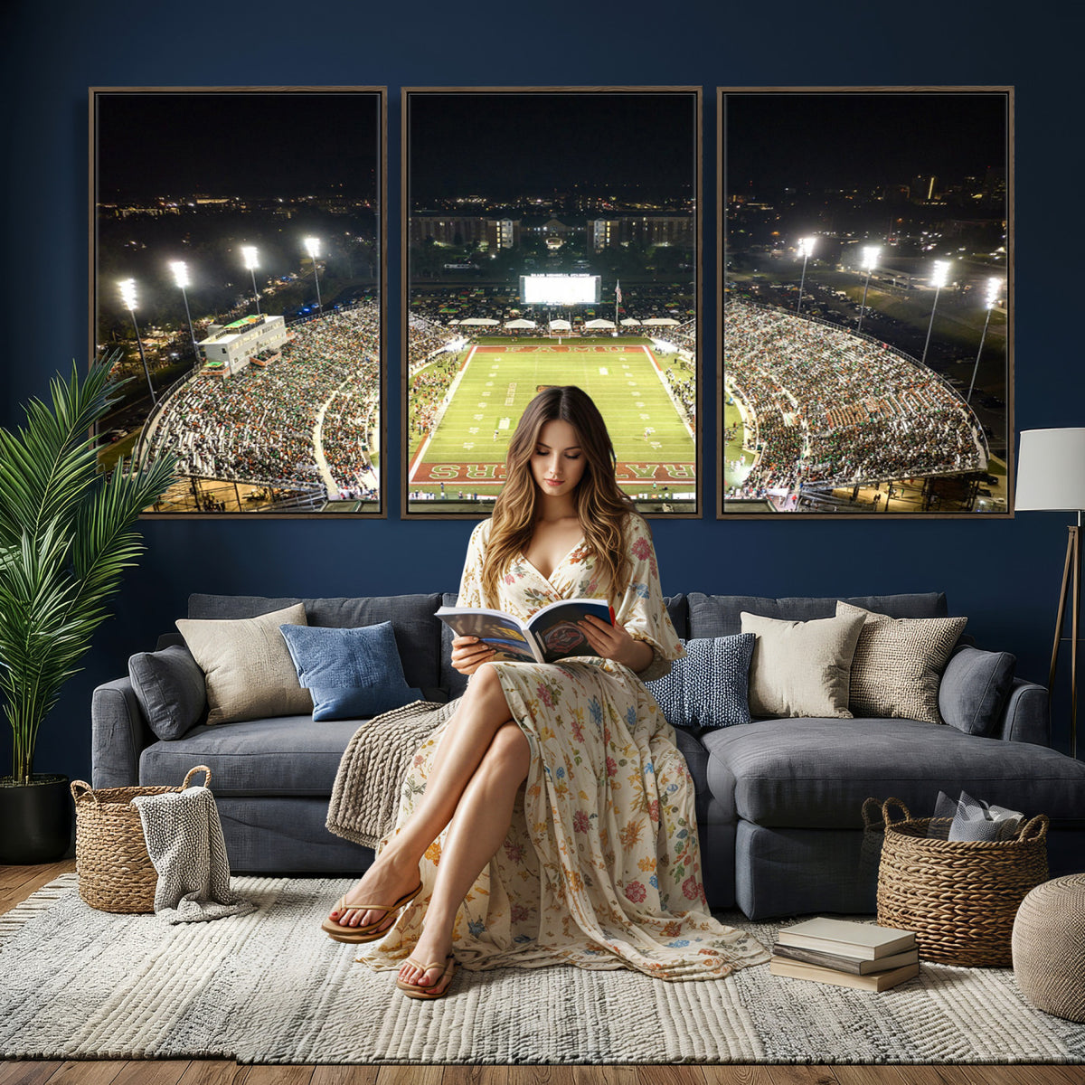 70951-MGV-CV-36X24 - Florida A&M Rattlers Football Team Print, Tallahassee Bragg Memorial Stadium Wall Art