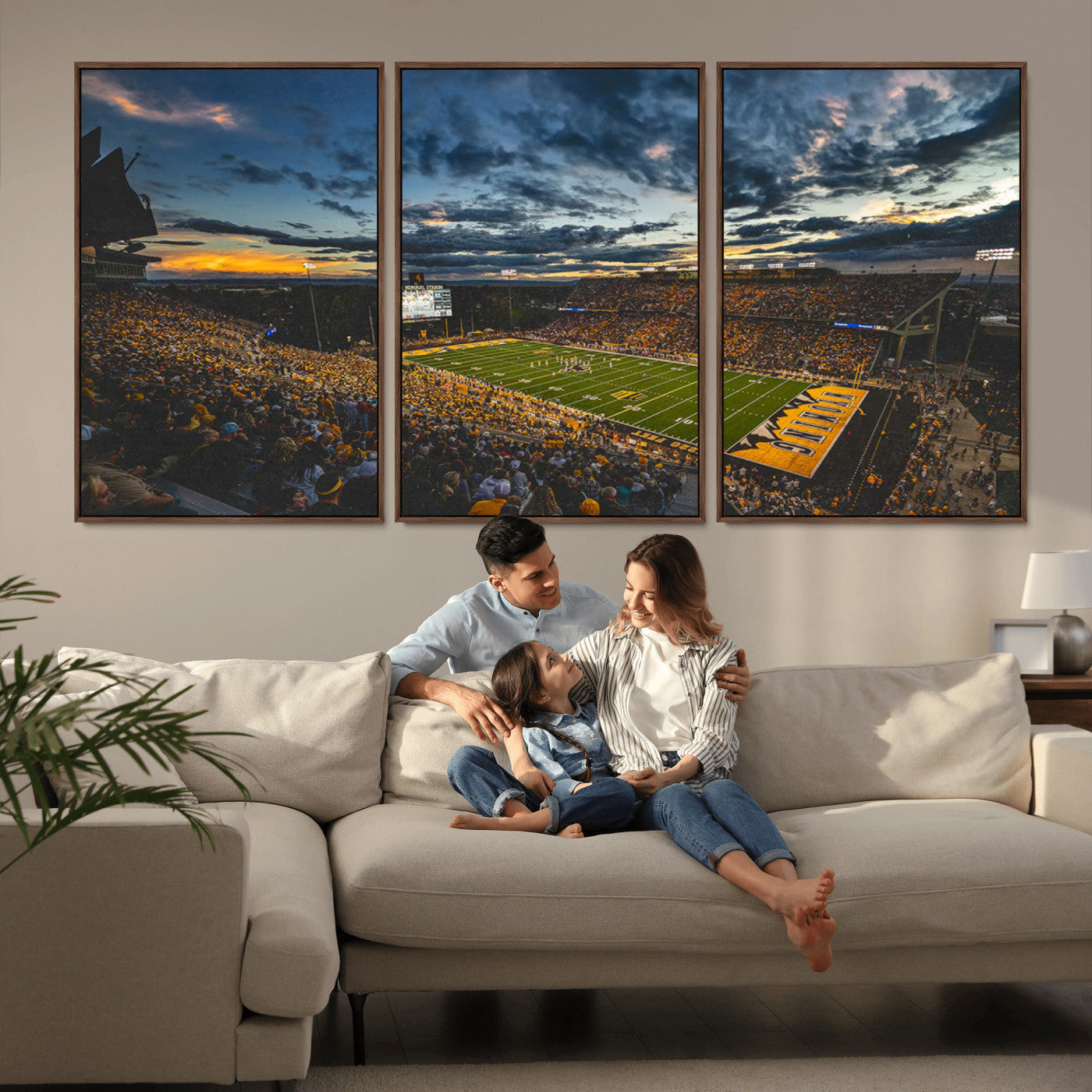 MGV-FC-60X30-3P - University of Wyoming Cowboys Football Team Print - Laramie War Memorial Stadium Wall Art Canvas
