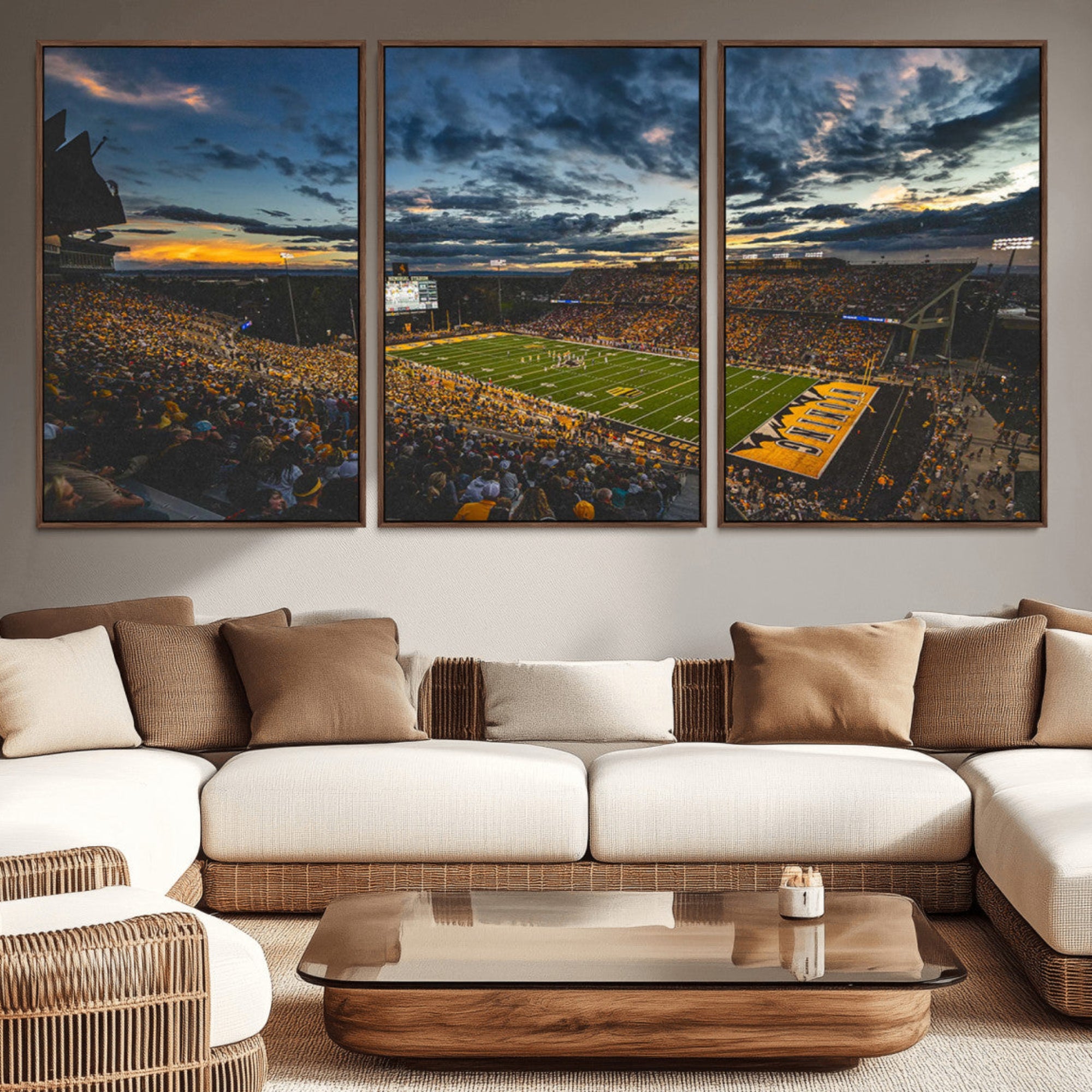 61020-MGV-CV-36X24-University of Wyoming Cowboys Football Team Print - Laramie War Memorial Stadium Wall Art Canvas