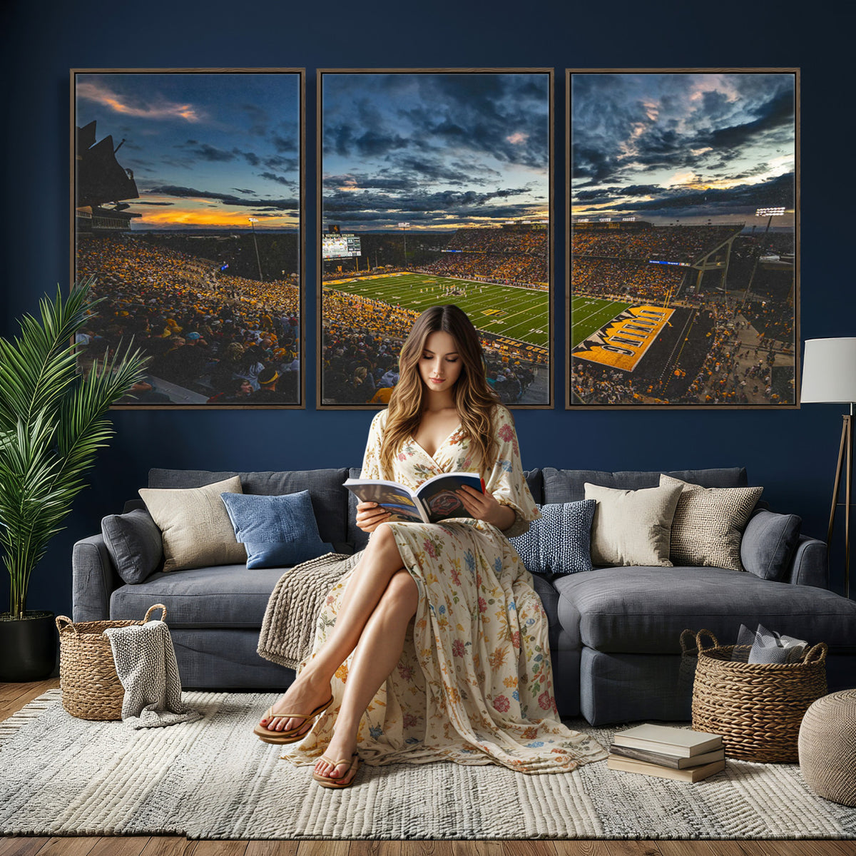 61020-MGV-CV-36X24 - University of Wyoming Cowboys Football Team Print, Laramie, Framed and Ready to Hang