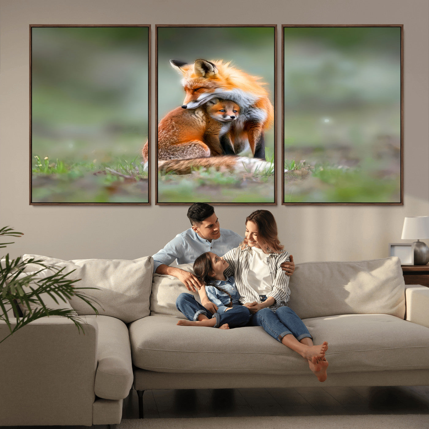 MGV-FC-60X30-3P - Heartwarming Fox and Baby Cub Wall Art | Ready to Hang Canvas Print of Foxes in Nature | Perfect for