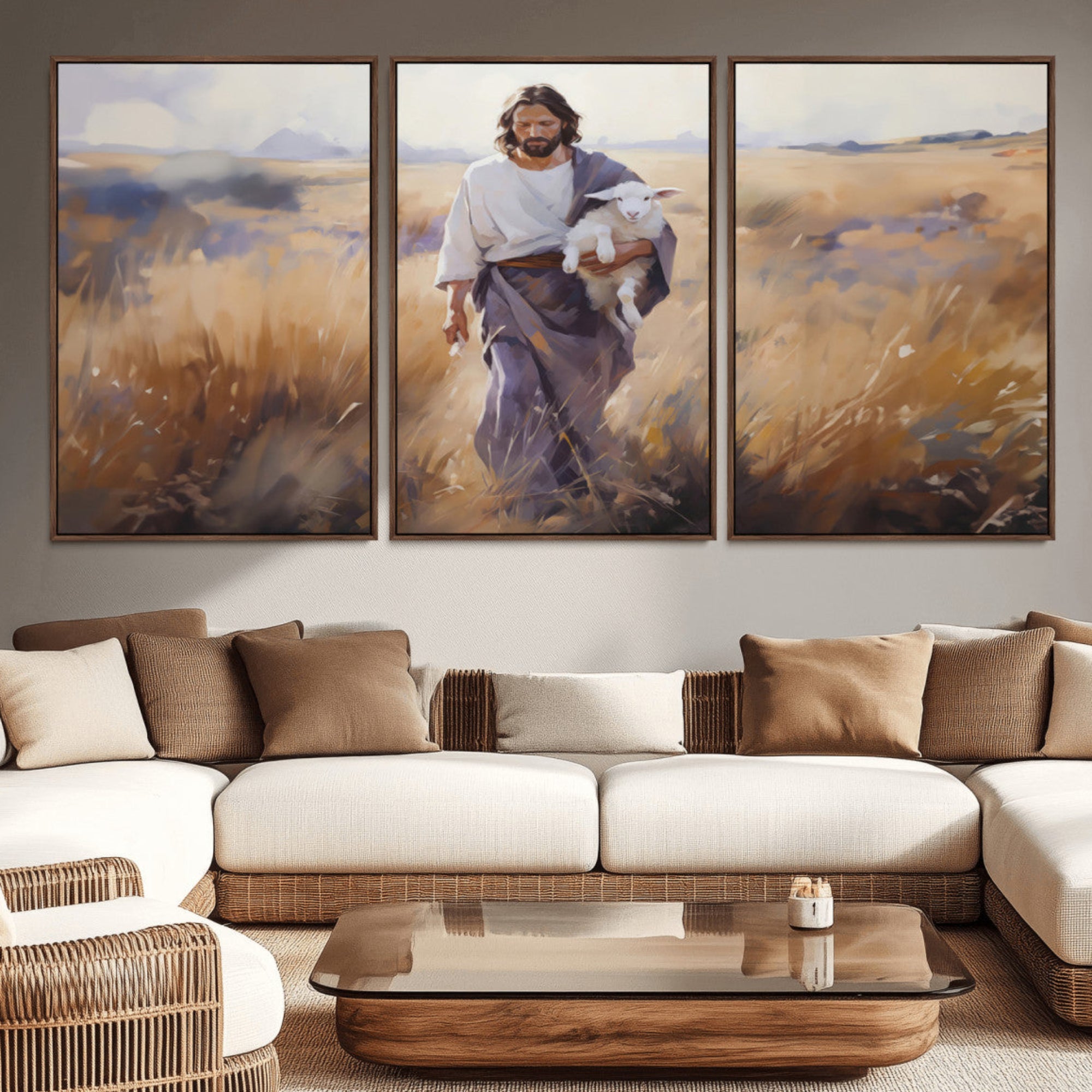 -Jesus the Good Shepherd Wall Art Canvas Print - Lost Lamb Print for Prayer Room Decor