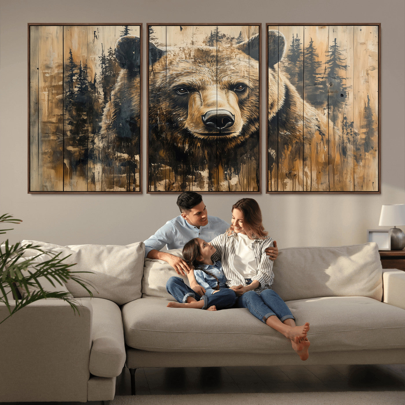 MGV-FC-60X30-3P - Majestic Grizzly 399 Bear Wall Art | 3-Panel Rustic Canvas Print for Living Room, Office, or Cabin