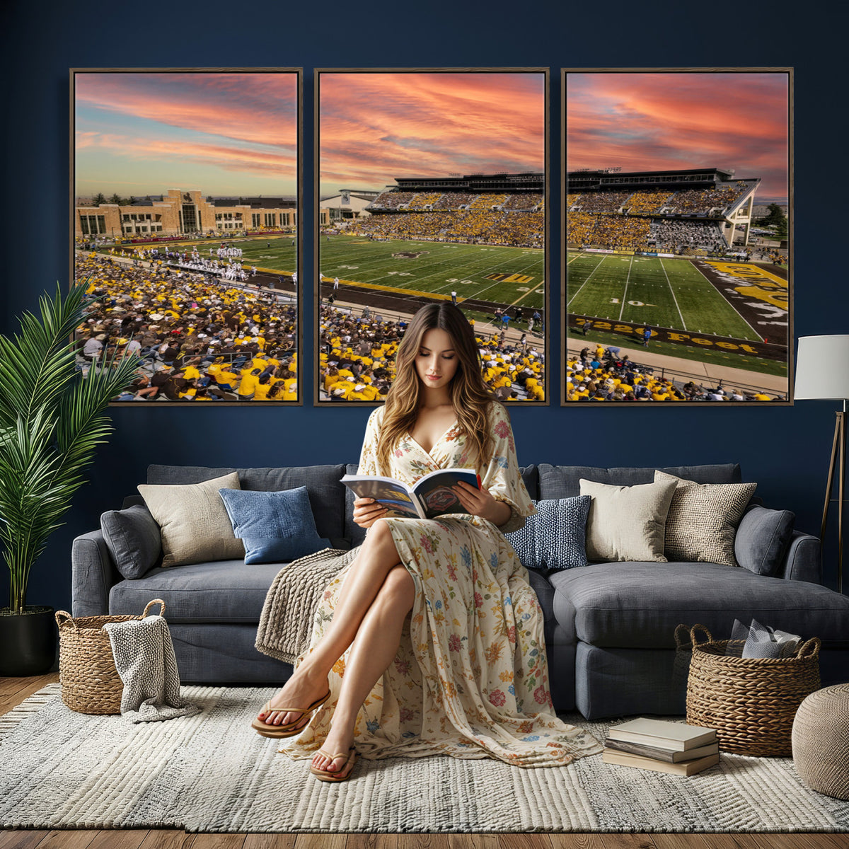 90508-MGV-CV-36X24 - University of Wyoming Cowboys Football Team Print, Laramie, Extra Large Game Room Wall Decor