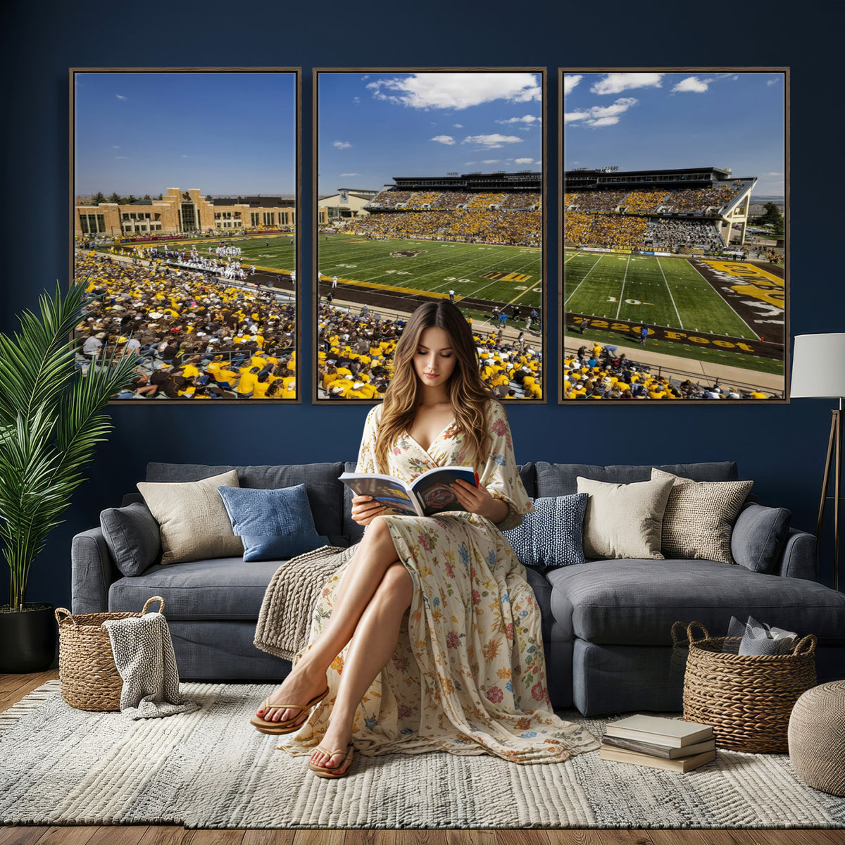 75112-MGV-CV-36X24 - University of Wyoming Cowboys Football Team Print, Laramie, Home Bar Wall Decor