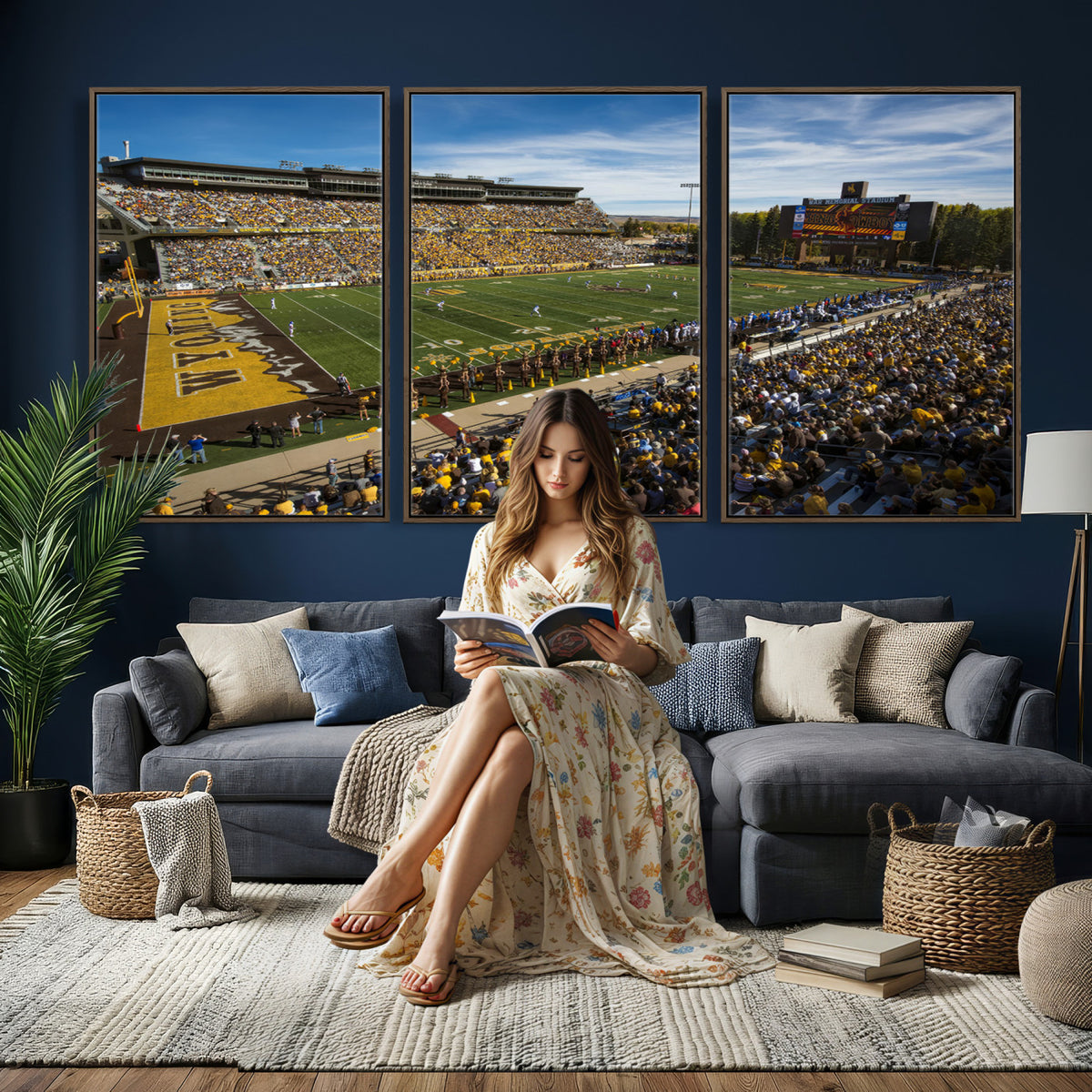 89846-MGV-CV-36X24 - University of Wyoming Cowboys Football Team Print, Laramie, Man Cave Wall Decor