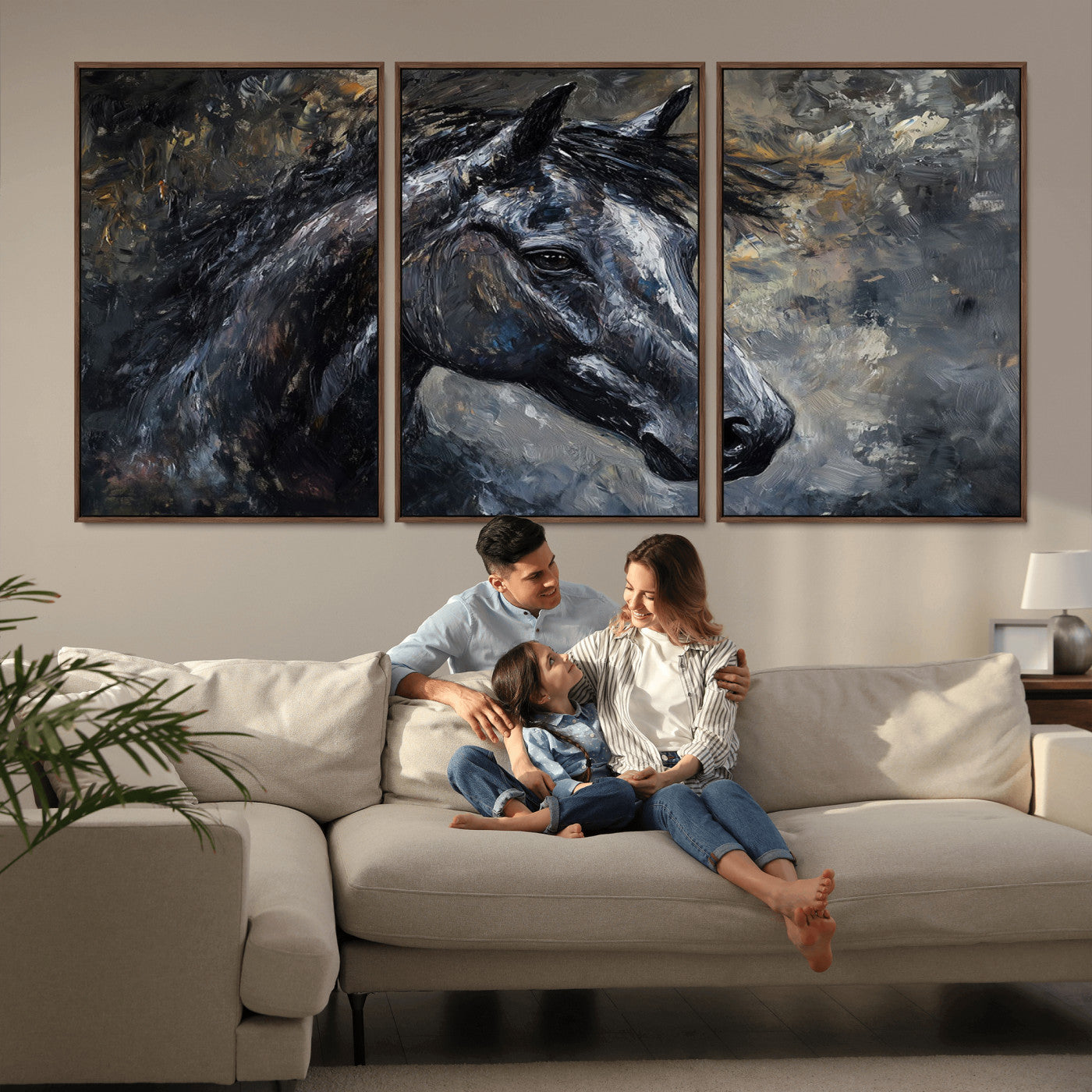 MGV-FC-60X30-3P - Large Abstract Horse Wall Art Canvas Print | Farmhouse Wall Decor | Rustic Horse Art | Western Cabin
