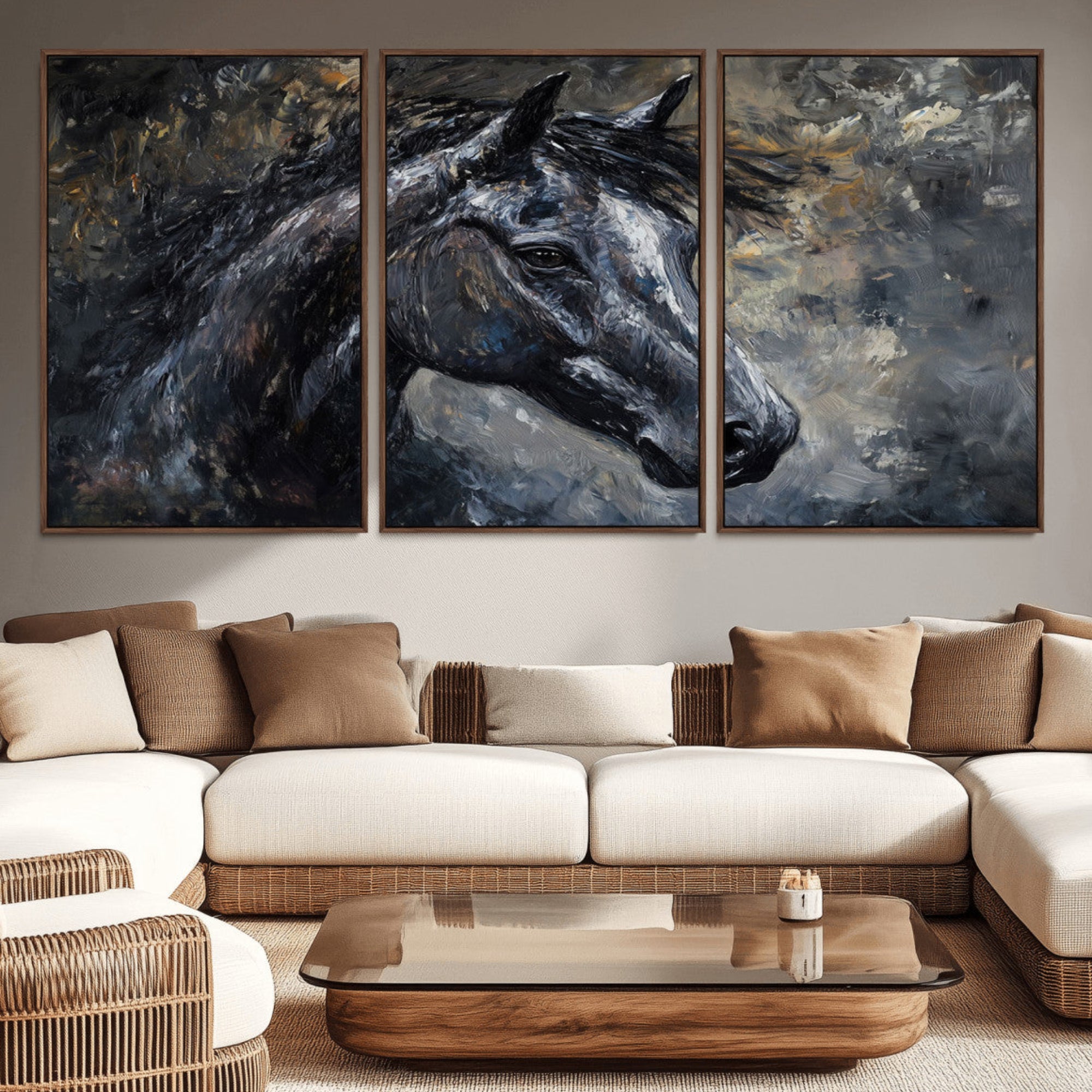 74166-MGV-CV-36X24-Large Abstract Horse Wall Art Canvas Print | Farmhouse Wall Decor | Rustic Horse Art | Western Cabin