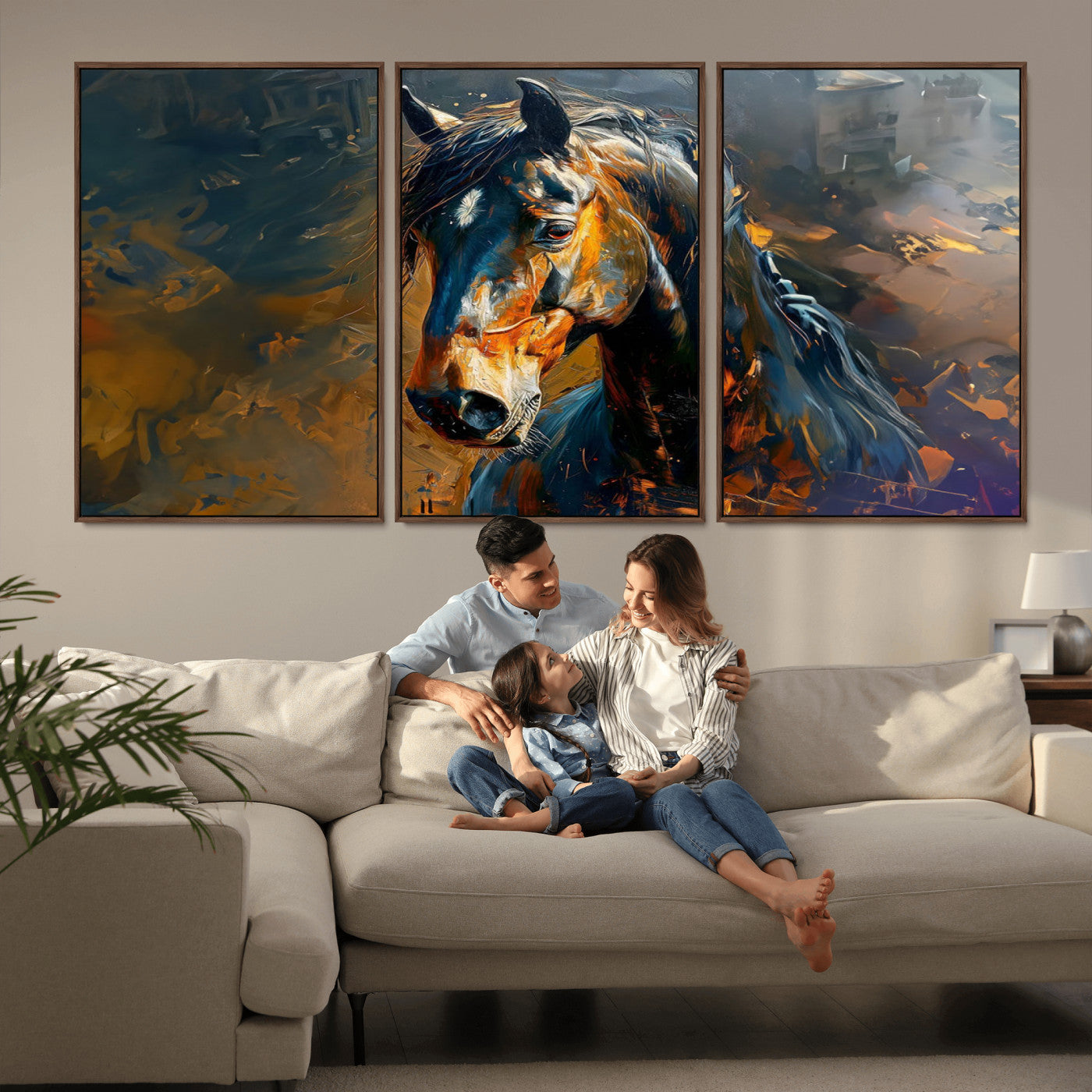 MGV-FC-60X30-3P - Abstract Horse Wall Art Canvas Print | Farmhouse Wall Decor | Western Cabin Art | Rustic Horse Decor