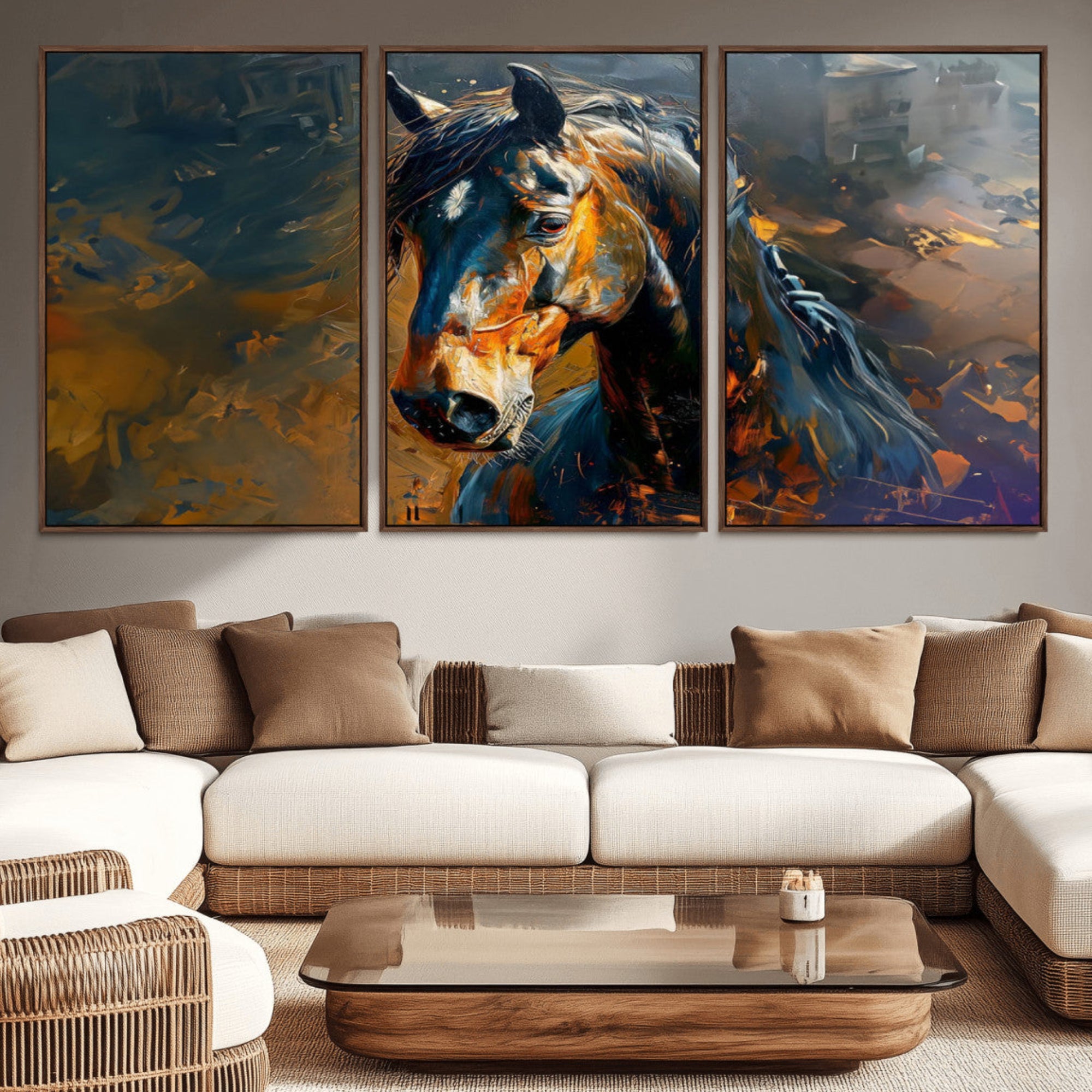29909-MGV-CV-36X24-Abstract Horse Wall Art Canvas Print | Farmhouse Wall Decor | Western Cabin Art | Rustic Horse Decor