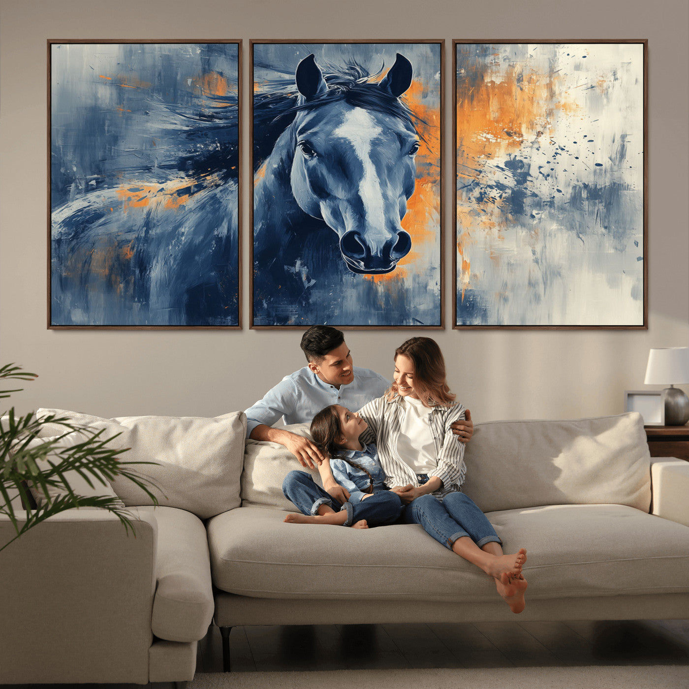 MGV-FC-60X30-3P - Abstract Blue Horse Wall Art Print Canvas | Horse Wall Art Print | Western Decor for Farmhouse |