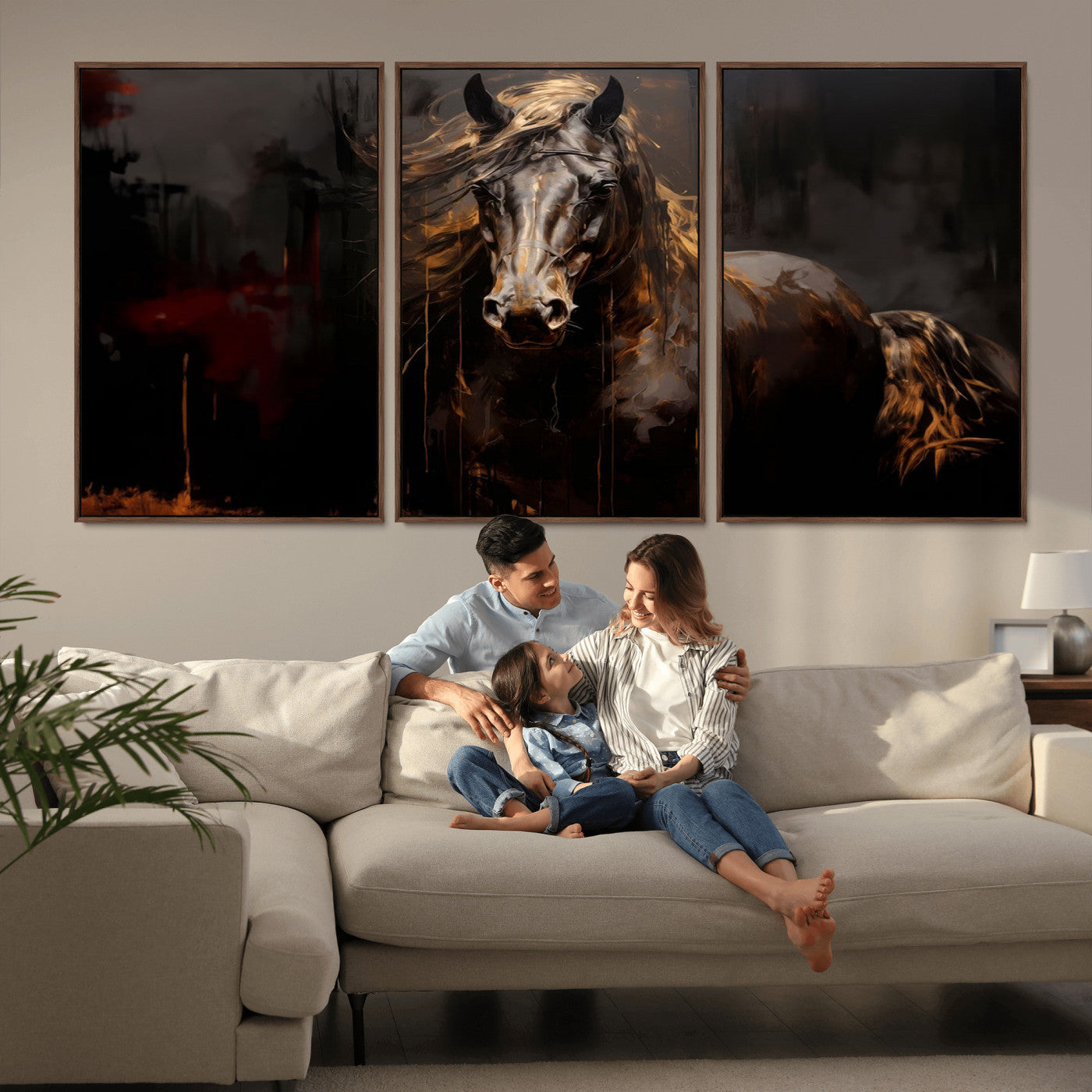 MGV-FC-60X30-3P - Abstract Black Horse Canvas Print for Farmhouse Wall Art | Abstract Equine Wall Art | Western Decor