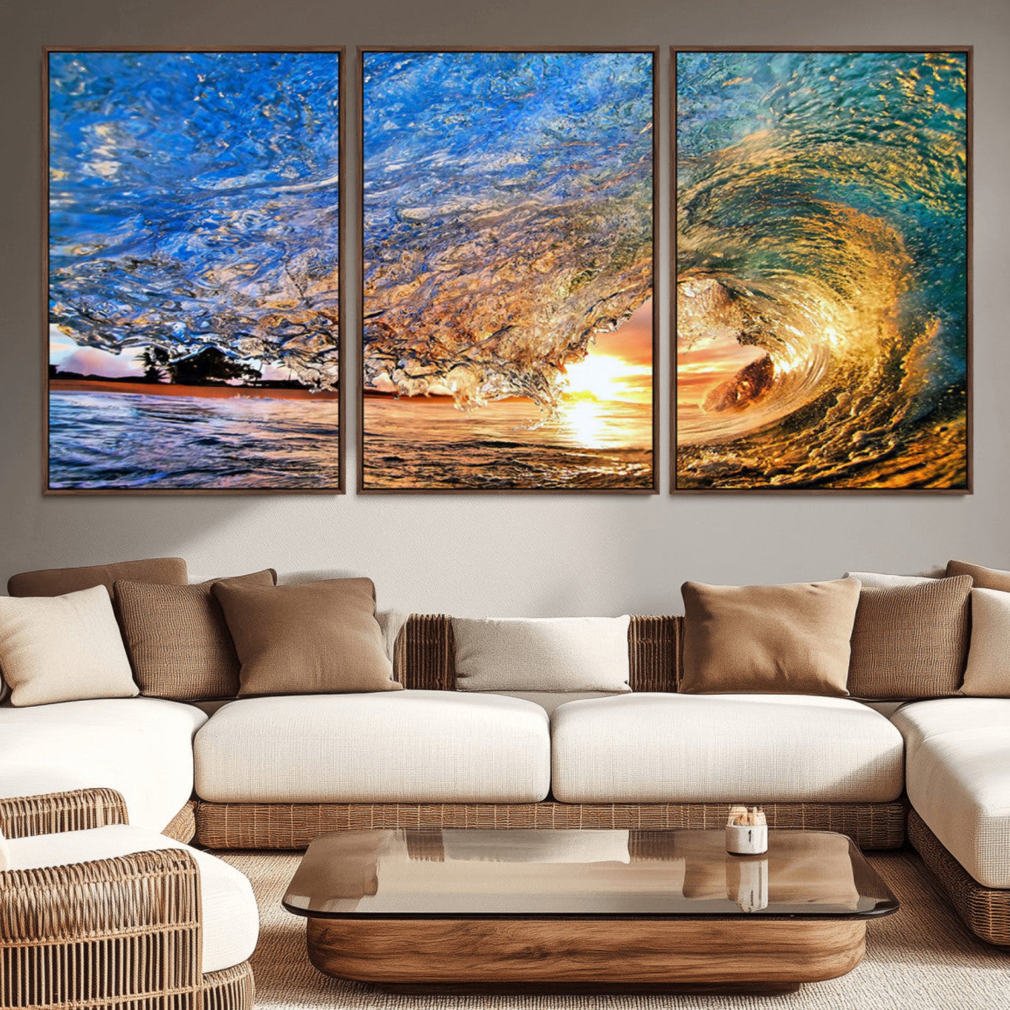 84627-MGV-CV-36X24-Ocean Wave at Sunset Canvas Wall Art – Vibrant Coastal Beach Waves Print, Large Nautical Decor,