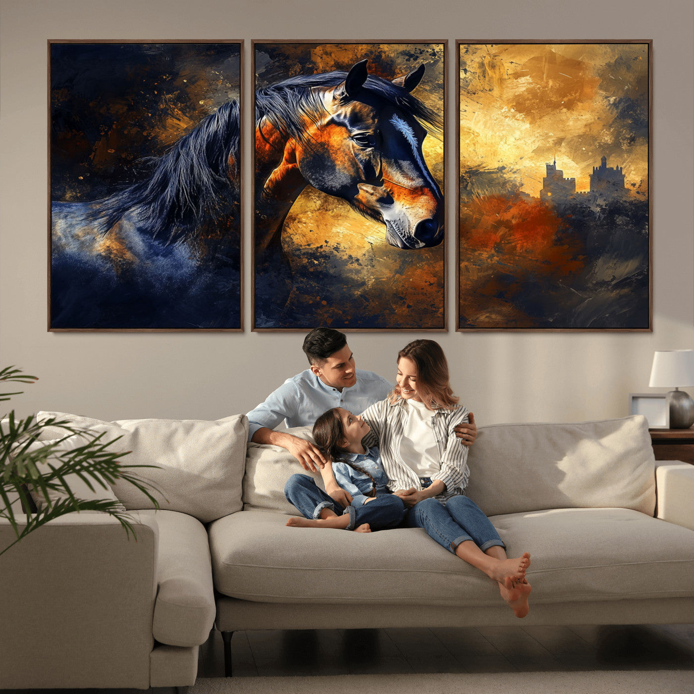 MGV-FC-60X30-3P - Abstract Horse Art Print - Abstract Canvas Wall Art | Perfect for Rustic Farmhouse, Modern, or
