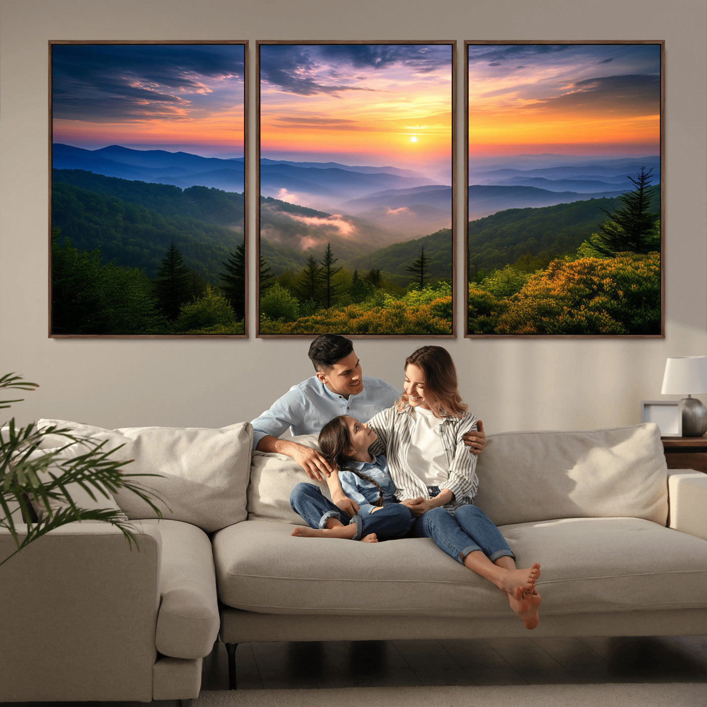 MGV-FC-60X30-3P - Majestic Mountain Sunrise Print | Landscape Wall Art | Canvas Print Ready to Hang | Farmhouse Wall