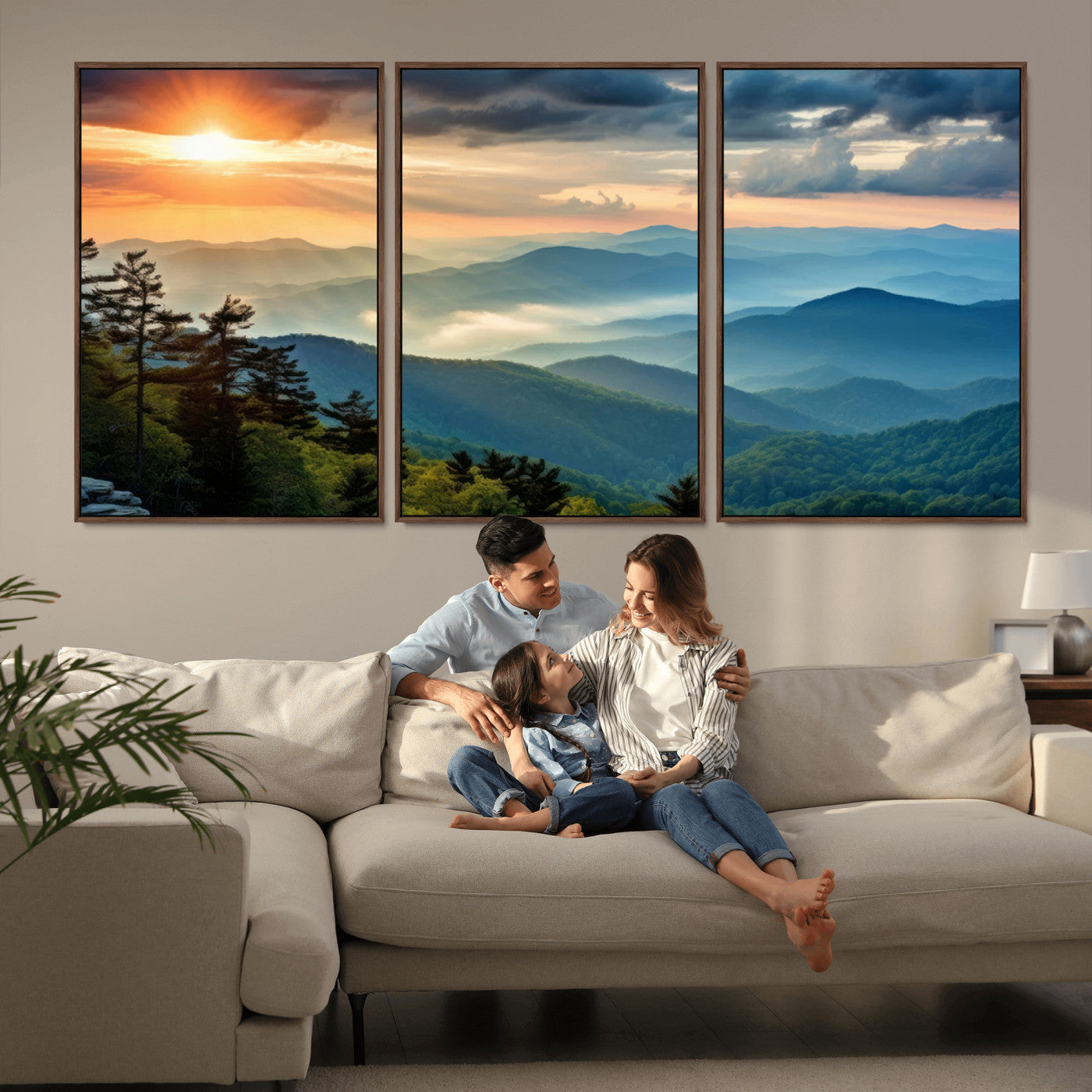 MGV-FC-60X30-3P - Sunrise Over Mountain Range Wall Art Canvas Print, Farmhouse Wall Decor, Cabin Wall Art