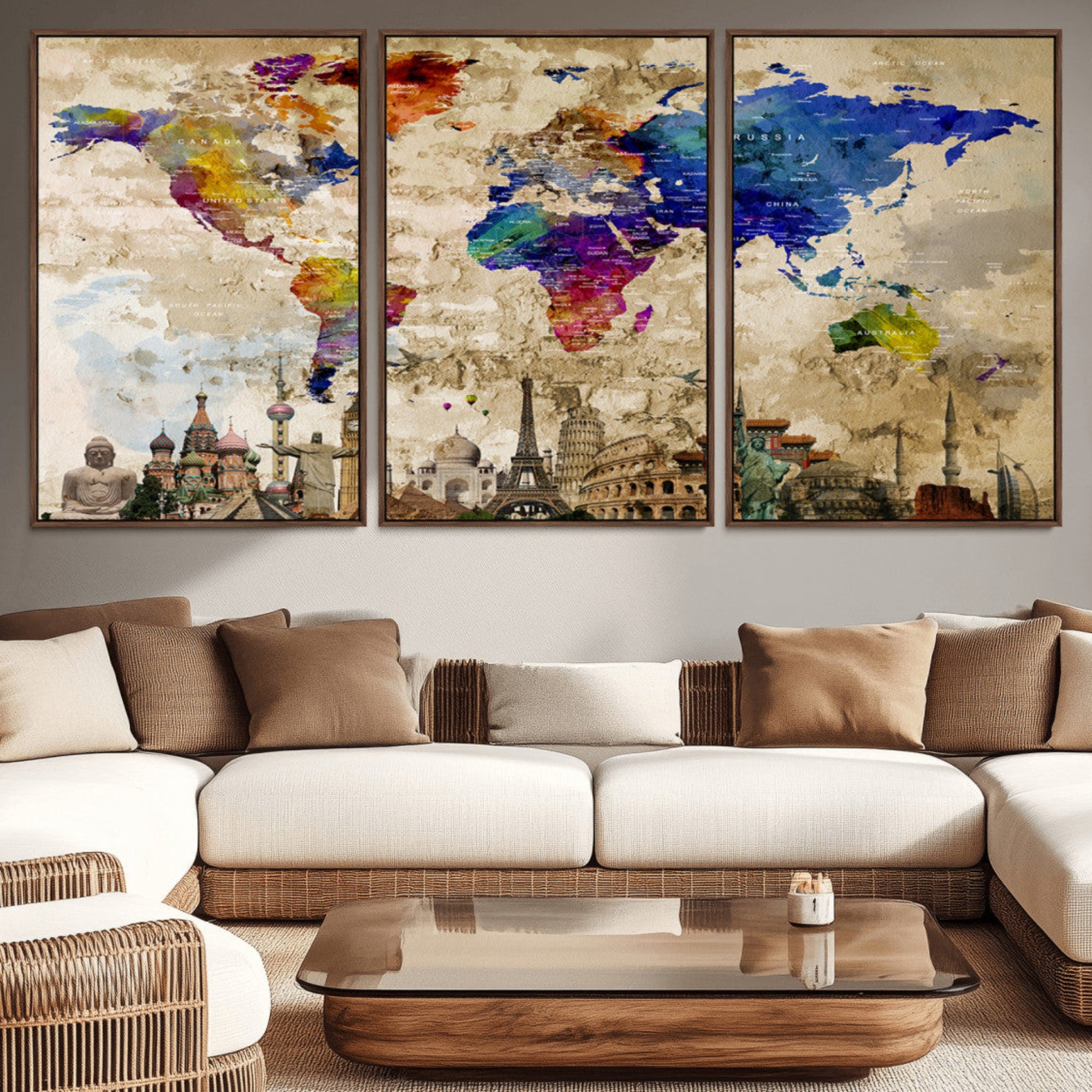 12168-MGV-CV-36X24-Push Pin World Map Canvas Print – Framed Travel Tracker Wall Art for Couples, Anniversary Gift and Modern Home Decor