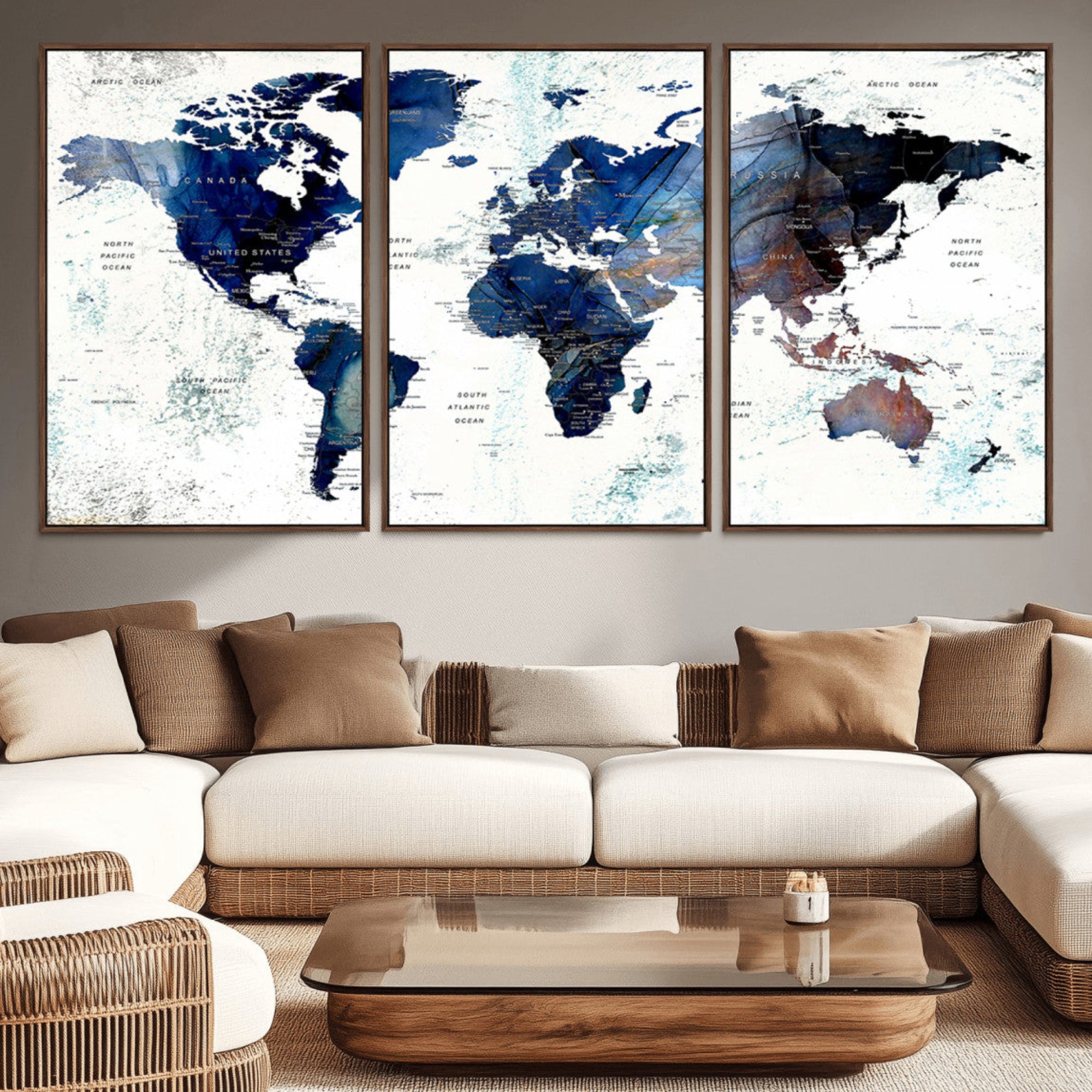27071-MGV-CV-36X24-Push Pin World Map Canvas Print – Travel Tracker Wall Art for Couples, Perfect Anniversary Gift for Home or Office Decor
