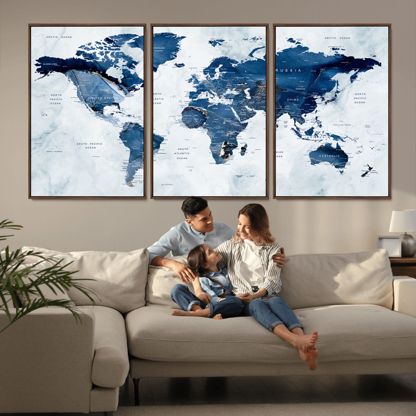 MGV-FC-60X30-3P - World Map Canvas Print – Framed Wall Art Home Adventure Decor