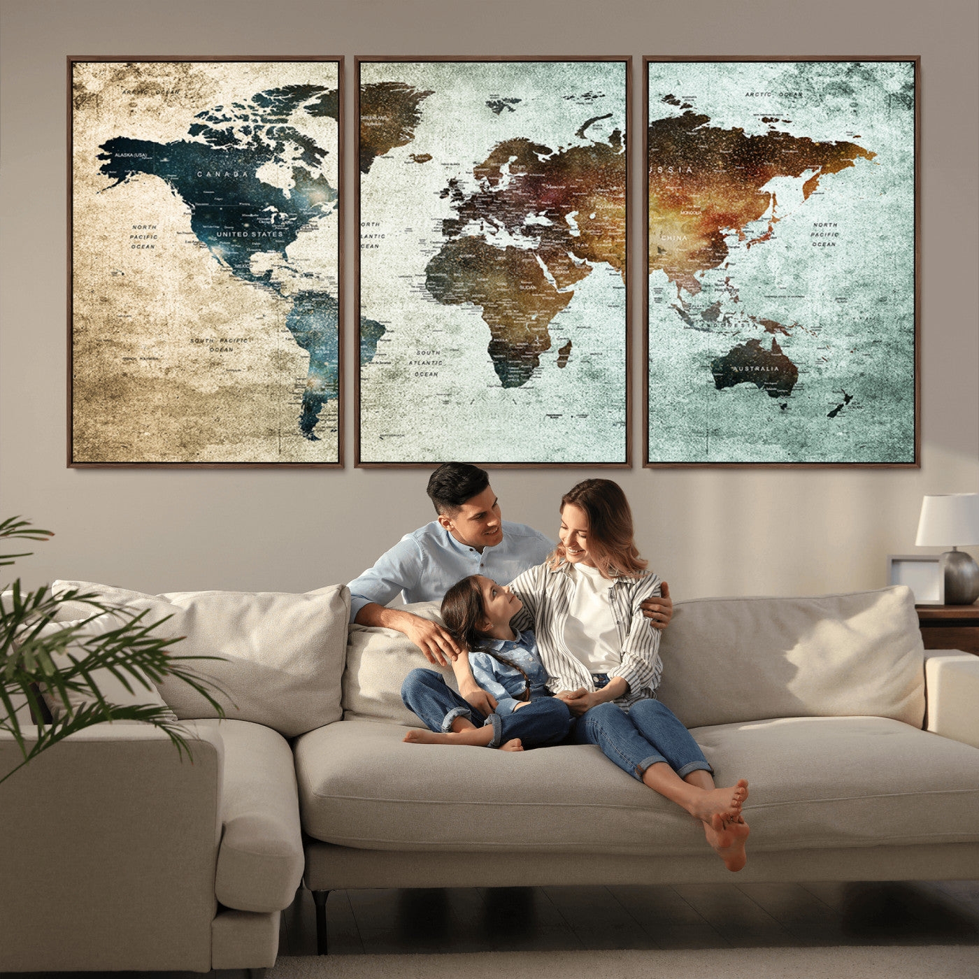 MGV-FC-60X30-3P - Push Pin World Map Canvas Print – Framed Wall Art for Couples to Track Their Travels – Anniversary