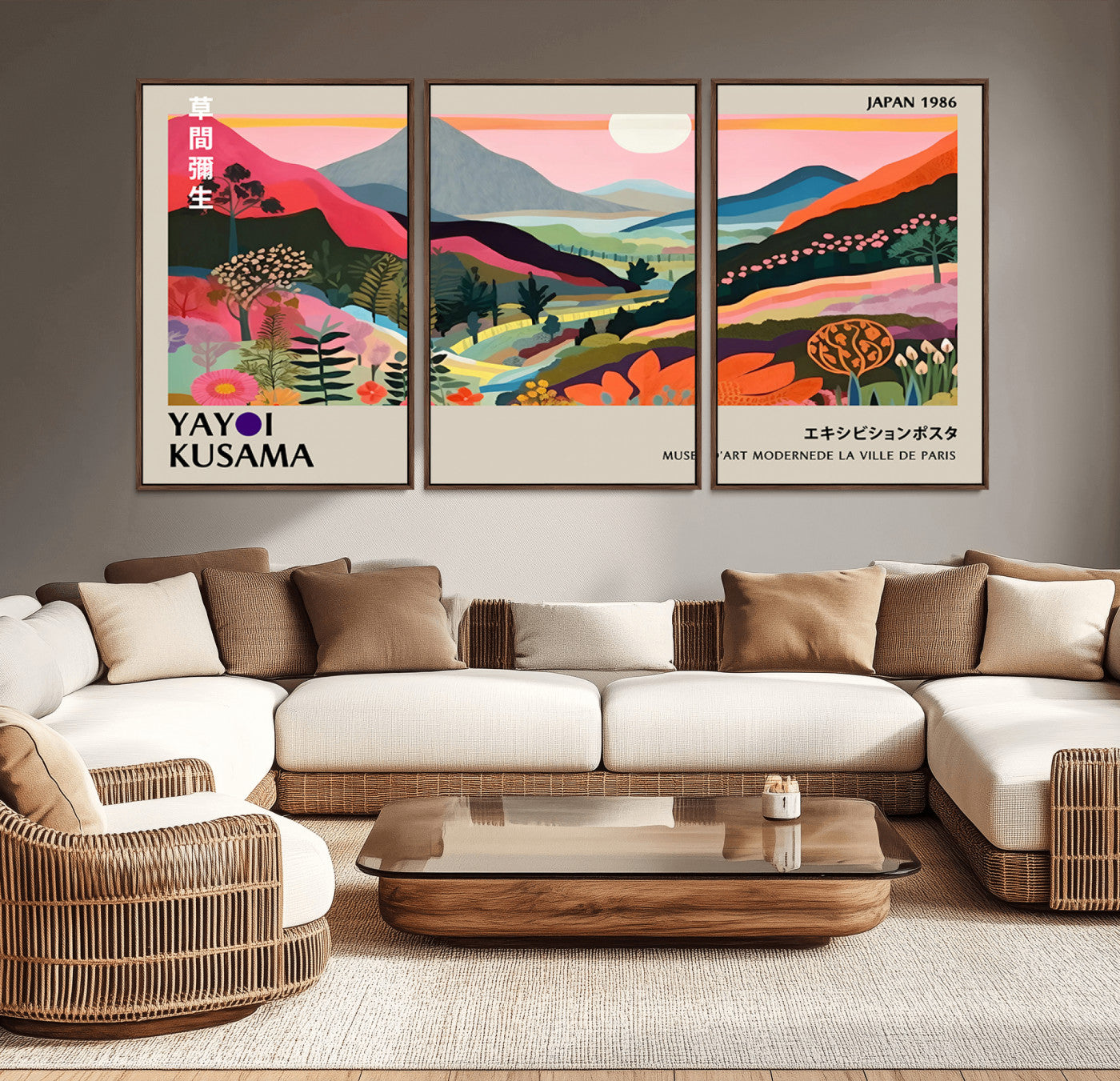 33411-MGV-CV-36X24-Yayoi Kusama Japan 1986 Wall Art Canvas Print – Vibrant Wabi Sabi Japanese Abstract Landscape Artwork for Home, Office