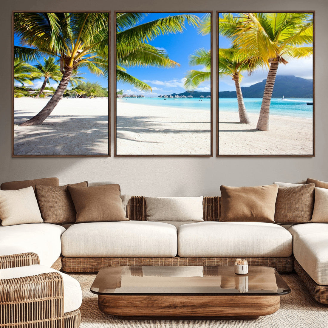 Blue Beach and Sea Wall Art Canvas Print