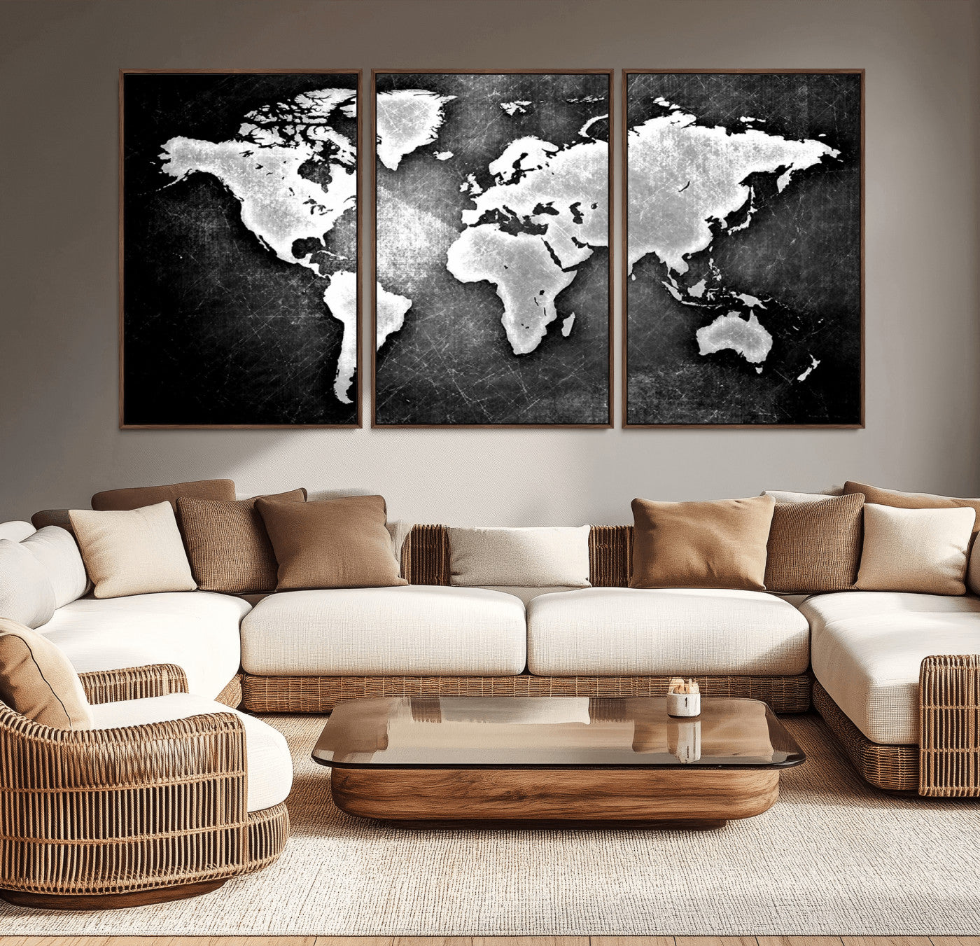 MGV-FC-60X30-3P - World Map Wall Art Canvas Print – Framed Wall Art for Anniversary Gift or Home Adventure Decor