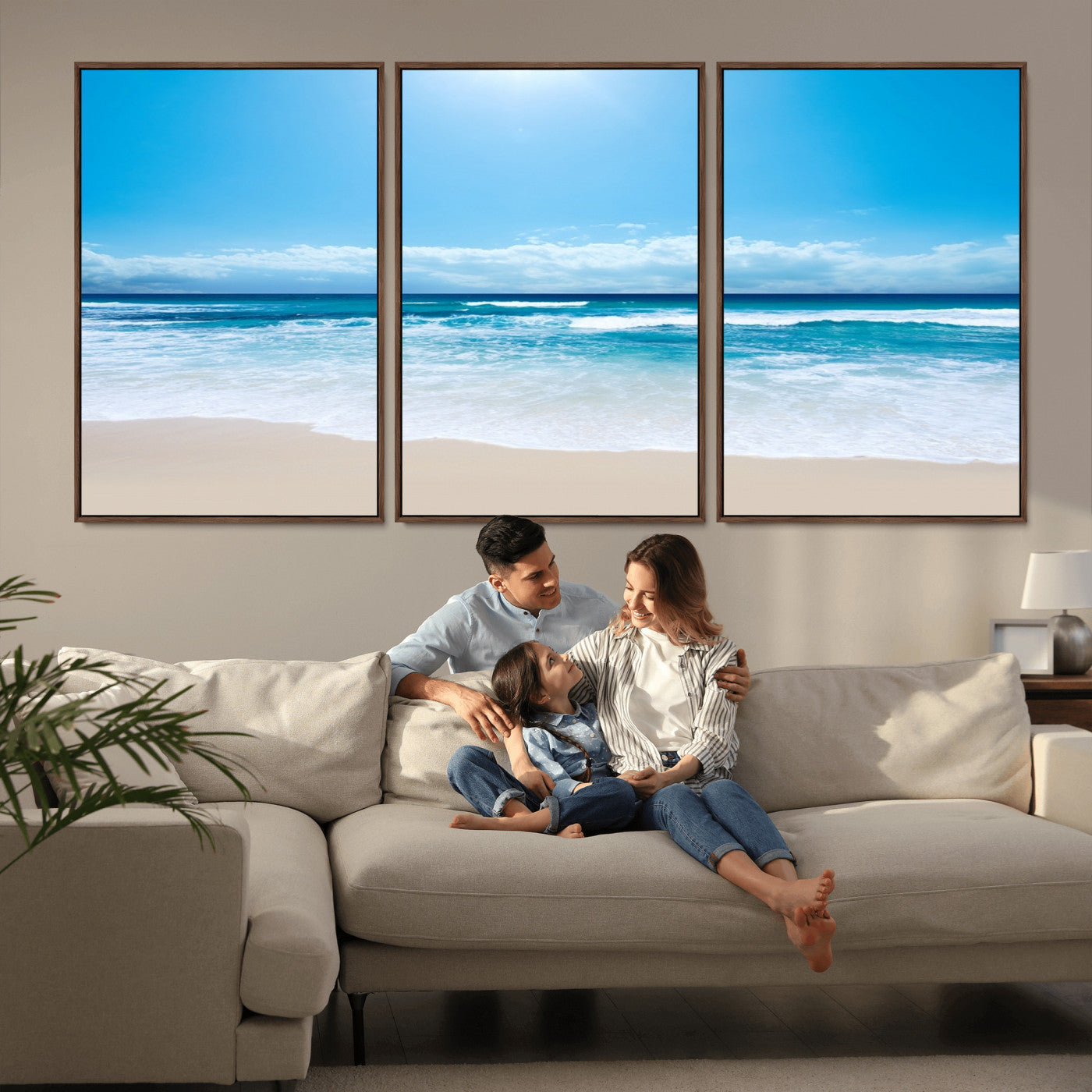 45929-MGV-FC-60X30-3P_Walnut-Wall Art Canvas Print Shiny Blue Sea and Beach