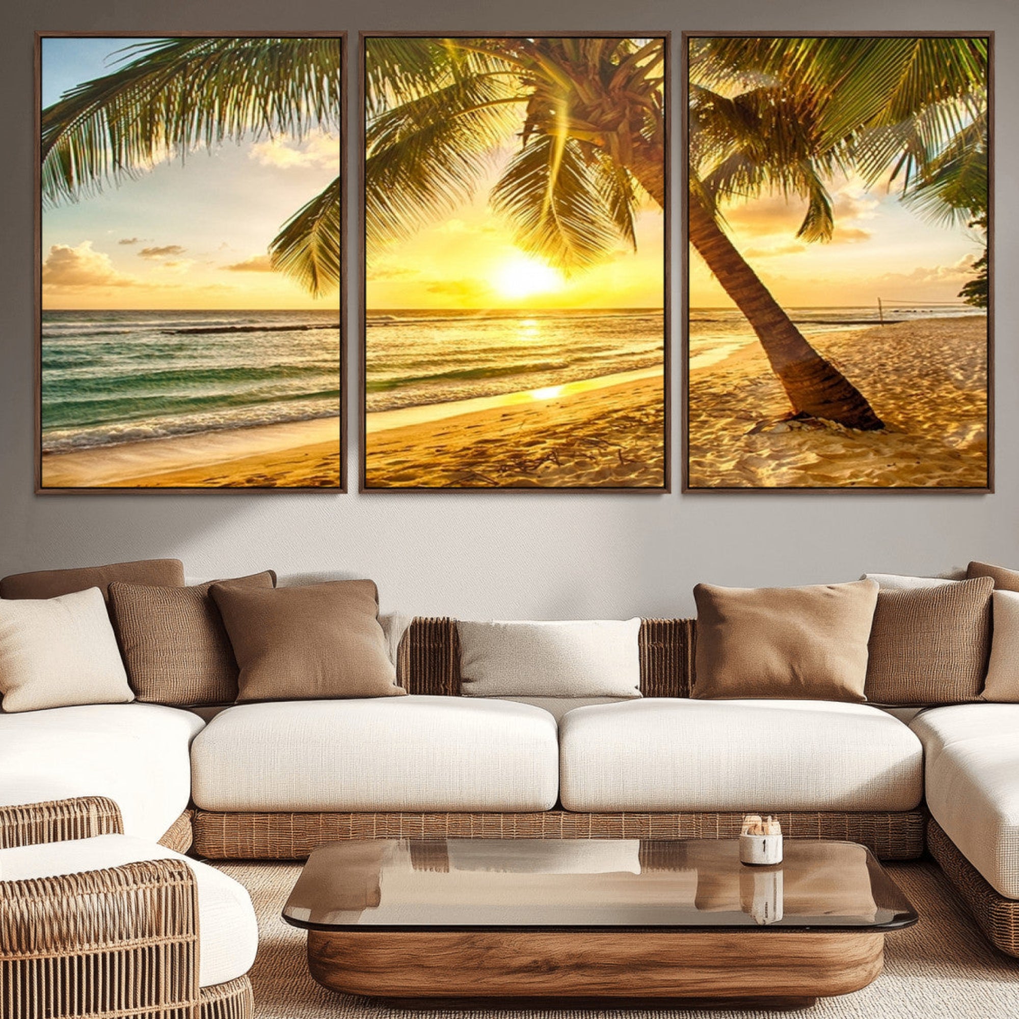 33628-MGV-CV-36X24-Beach Sunset Canvas Wall Art Print - Tropical Beach Canvas Wall Art Print – Vibrant Palm Trees and