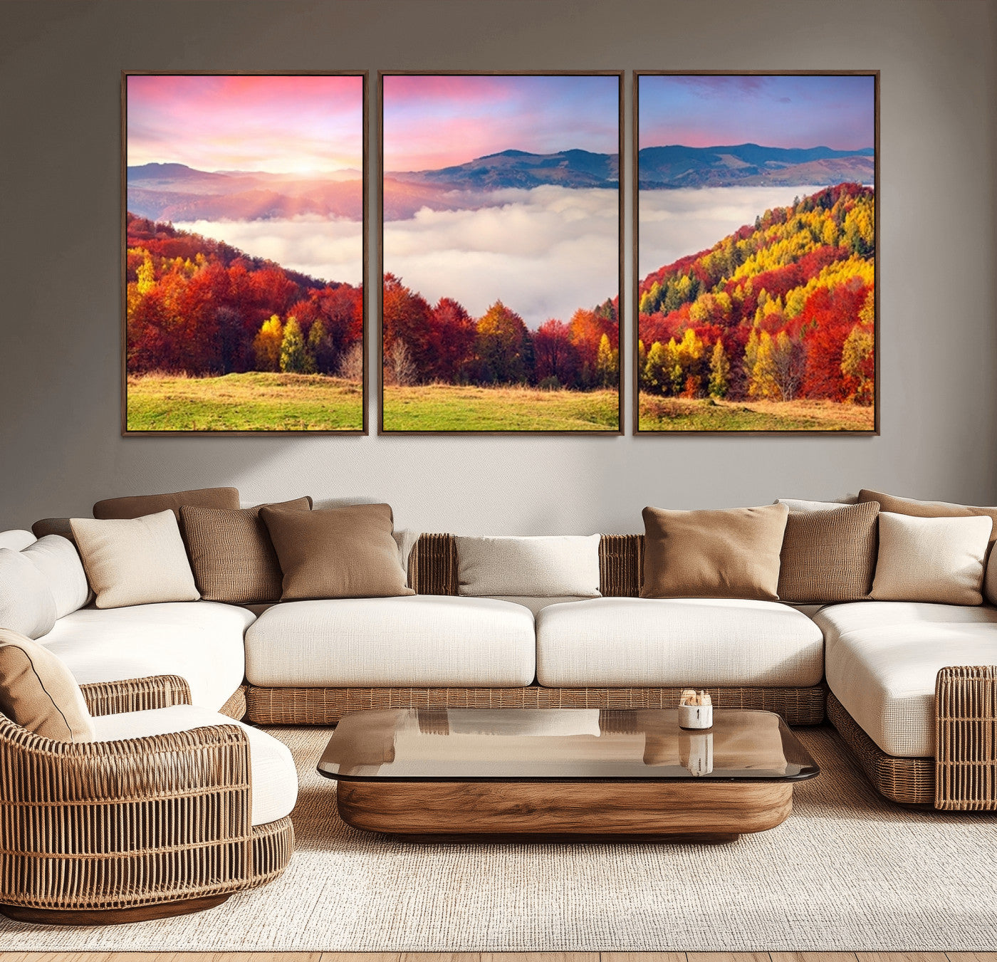 -Autumn Mountain Foggy Landscape Wall Art Canvas Print | Beautiful Forest Canvas Print | Misty