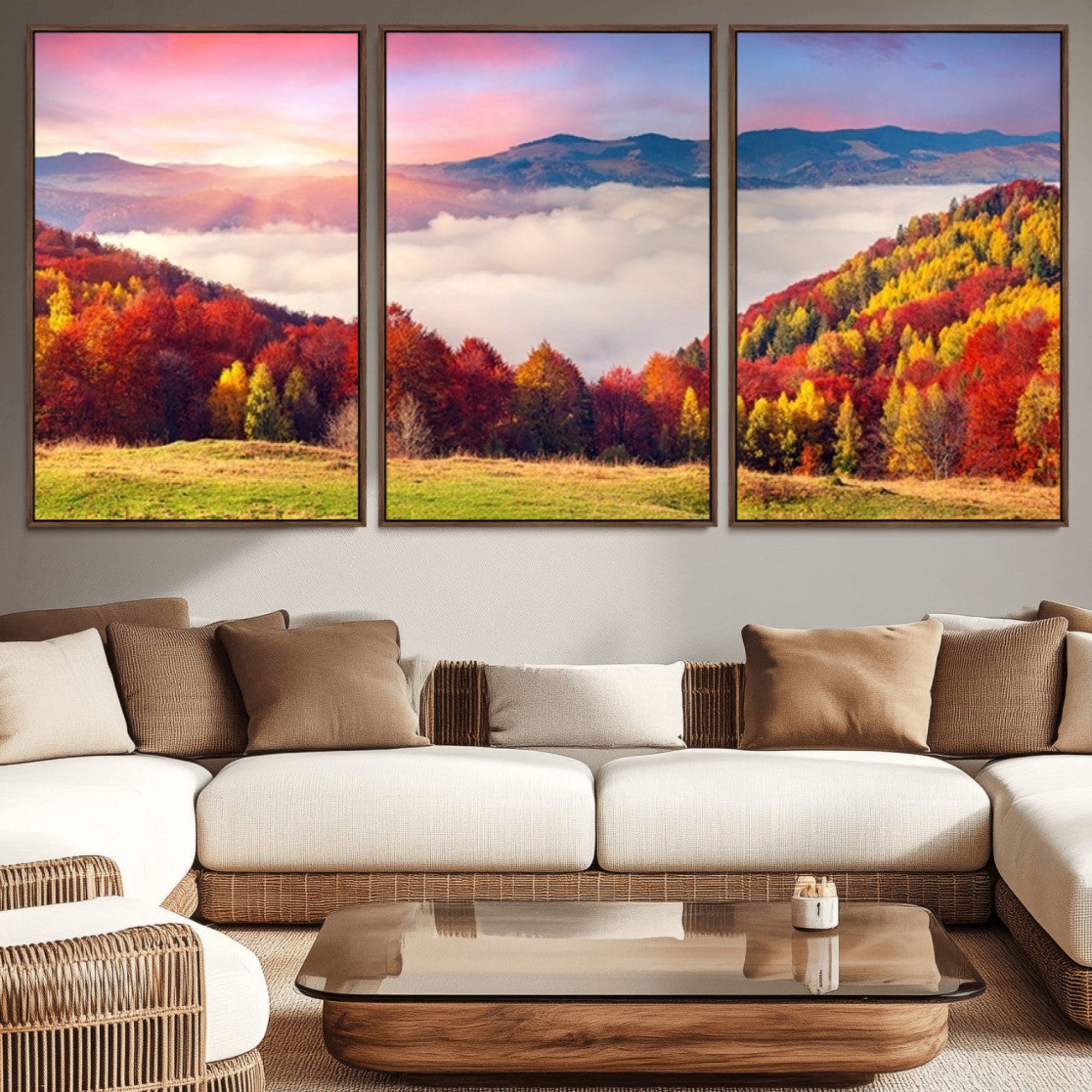 15394-MGV-CV-36X24-Autumn Mountain Foggy Landscape Wall Art Canvas Print | Beautiful Forest Canvas Print | Misty