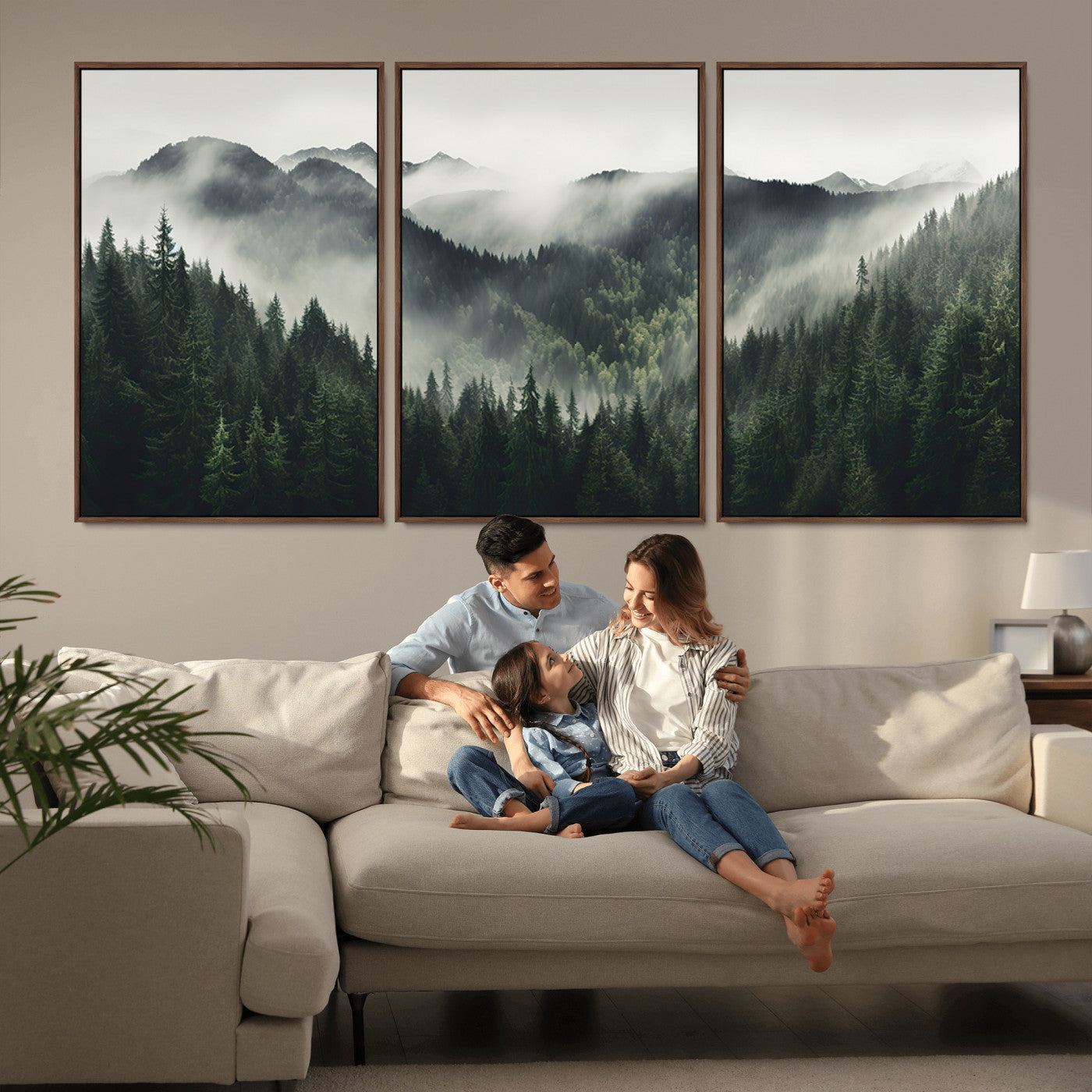 MGV-FC-60X30-3P - Misty Forest Canvas Print Wall Art Premium Canvas Print a Foggy and Serene Atmosphere