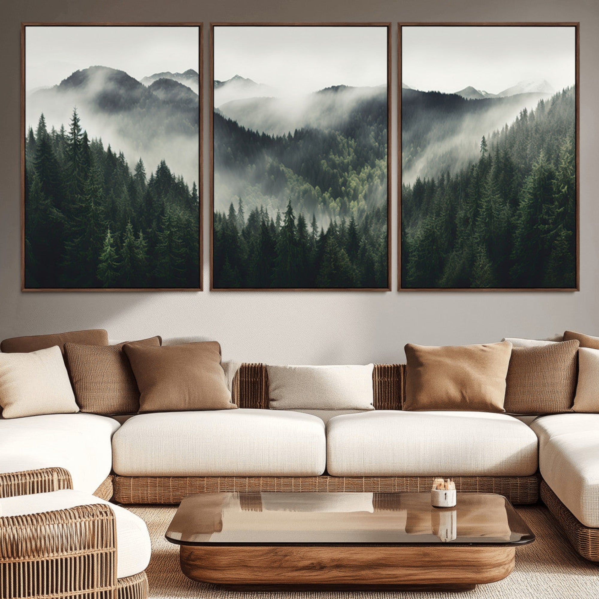 90953-MGV-CV-36X24-Misty Forest Canvas Print Wall Art Premium Canvas Print a Foggy and Serene Atmosphere