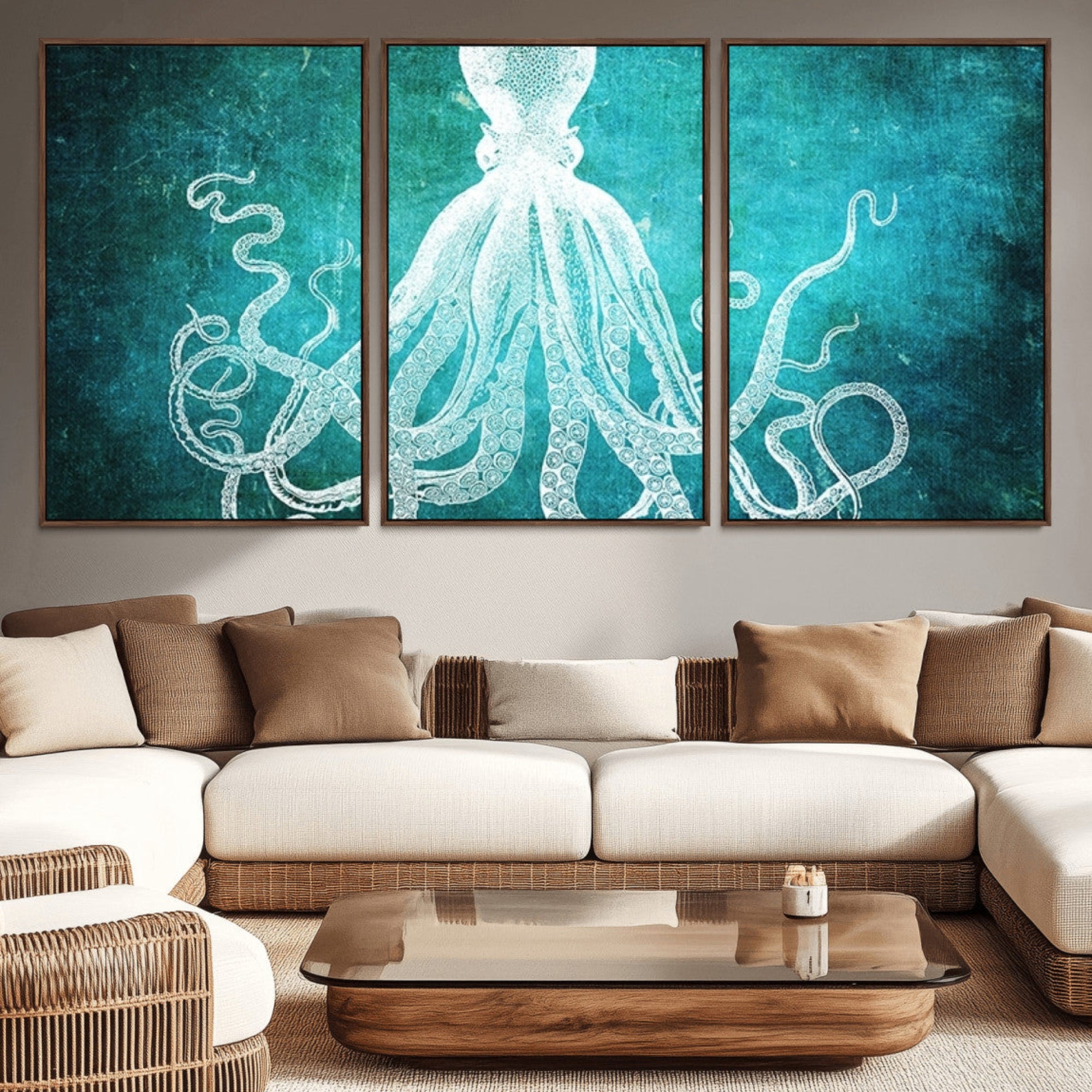 20773-MGV-CV-36X24-Green Octopus Abstract Wall Art Canvas Print