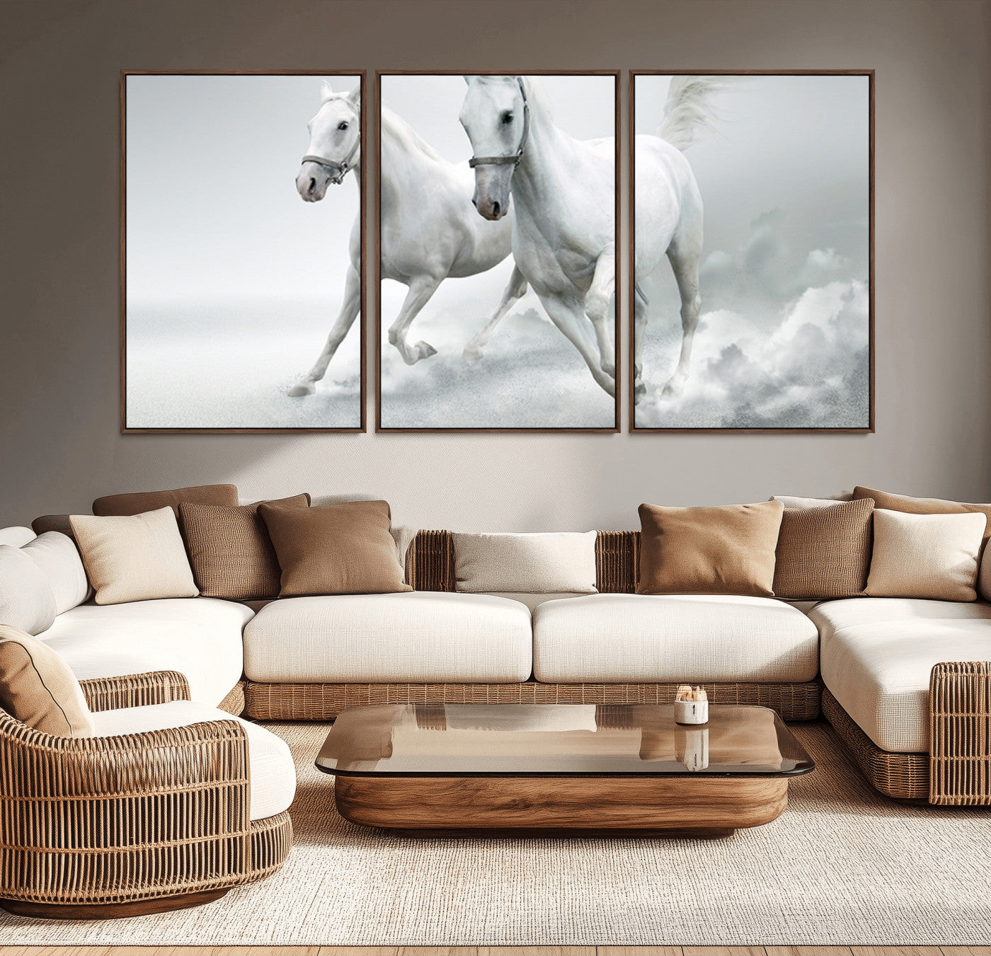 99992-MGV-CV-36X24-Large Wall Art Canvas Print – Beautiful Running White Horses Animal Artwork for Home, Office, Living Room